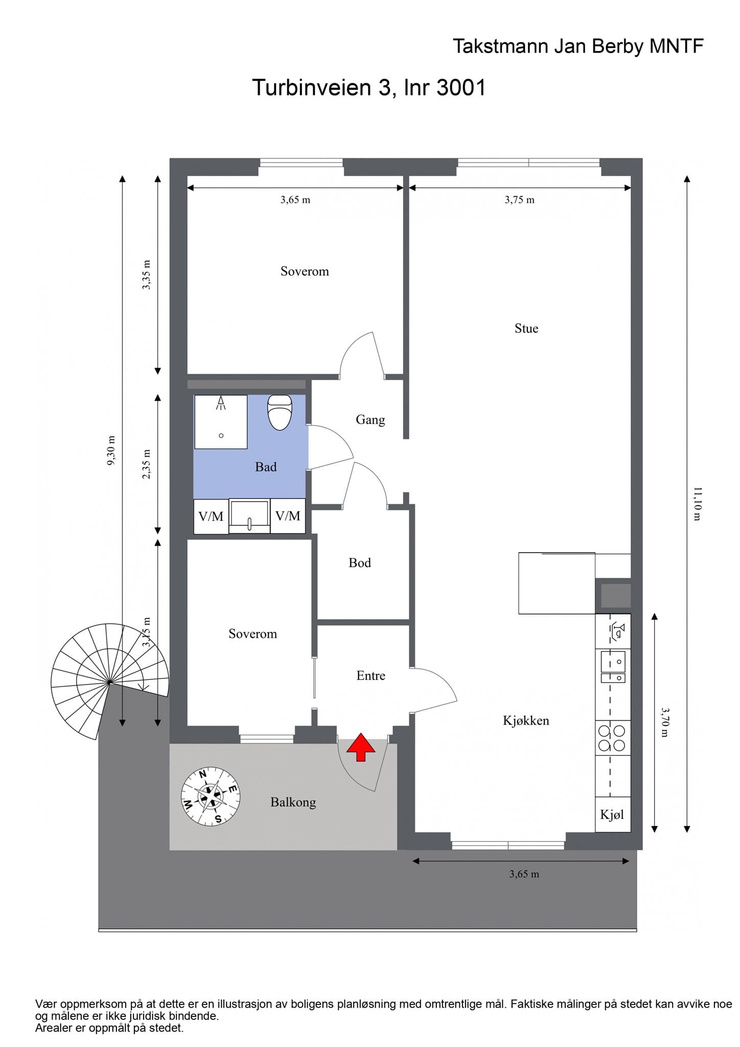 Plantegning. I tillegg medfølger bod og parkeringsplass i kjelleren.