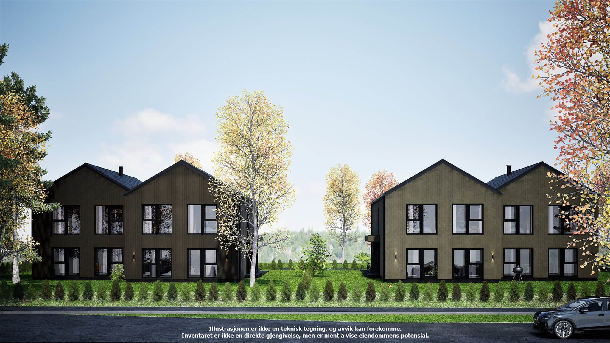 Store og fine familieboliger med store rom, 4 soverom, 2 bad og fine uteområder. Integrert garasje med direkte adkomst inn til boligen.