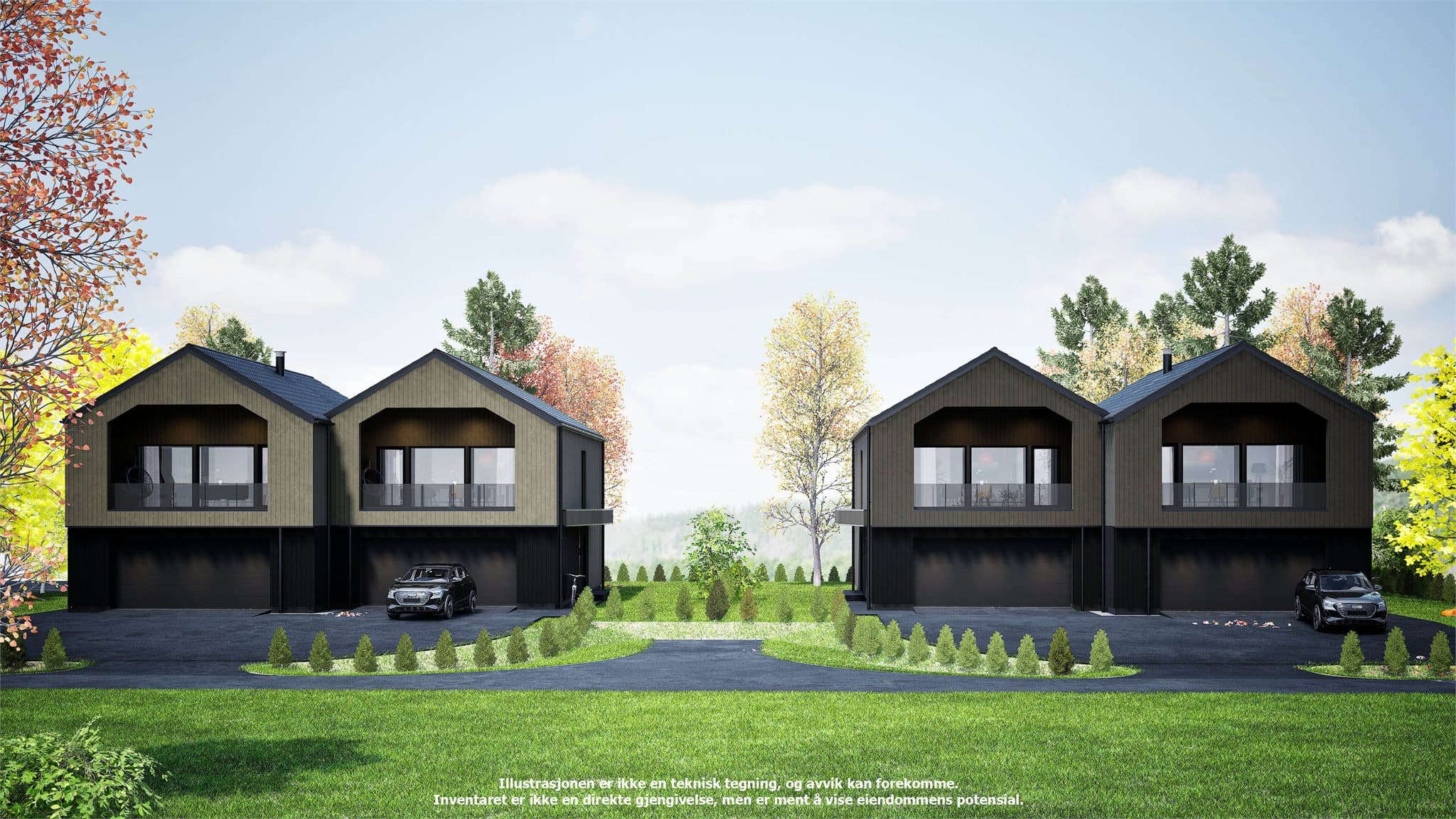 Fine uteområder og dobbeltgarasje med direkte adkomst inn i huset