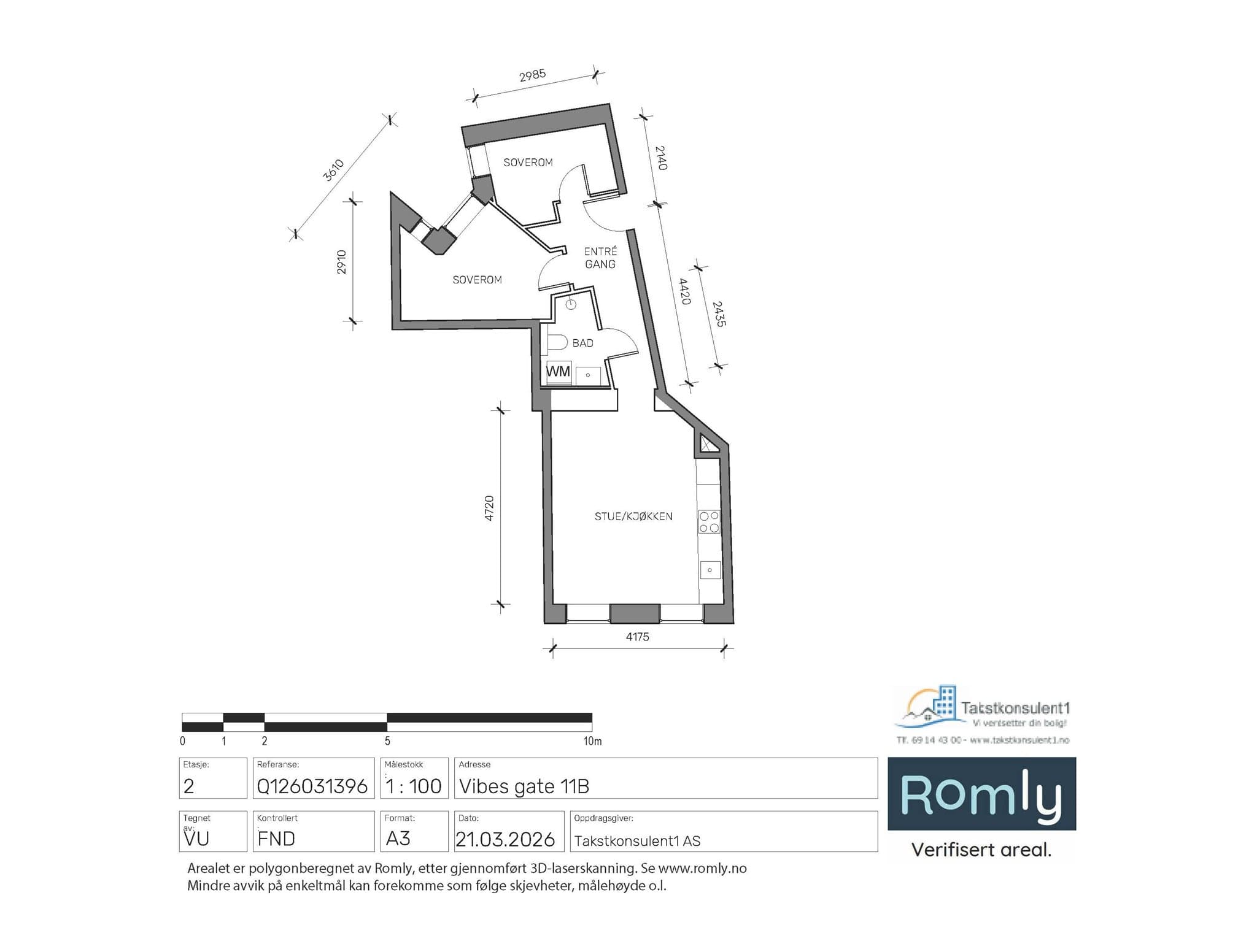 Plantegning. Leiligheten disponerer en kjellerbod på ca. 5,2 m².