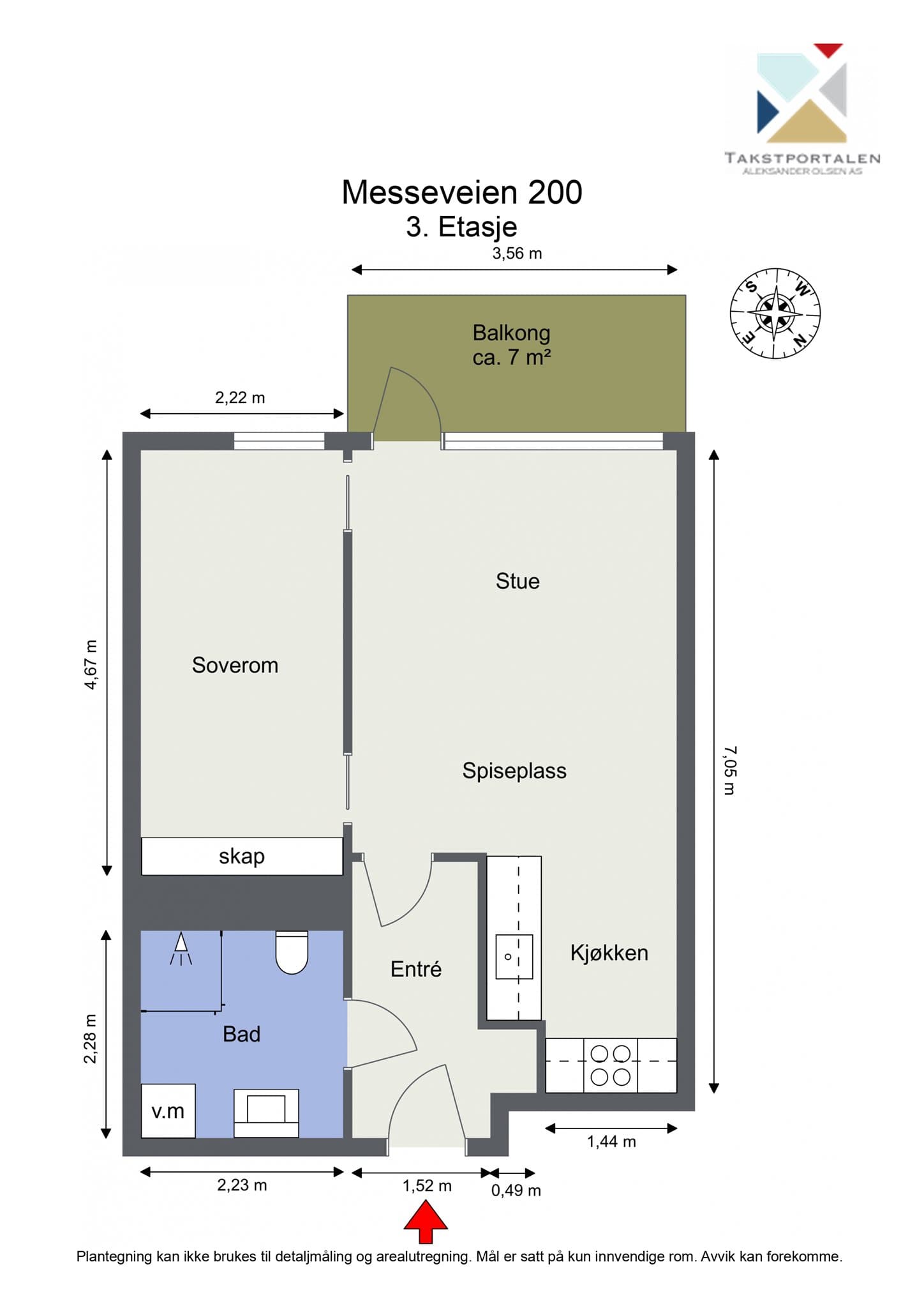 Plantegning. Leiligheten disponerer én bod i felles kjeller.