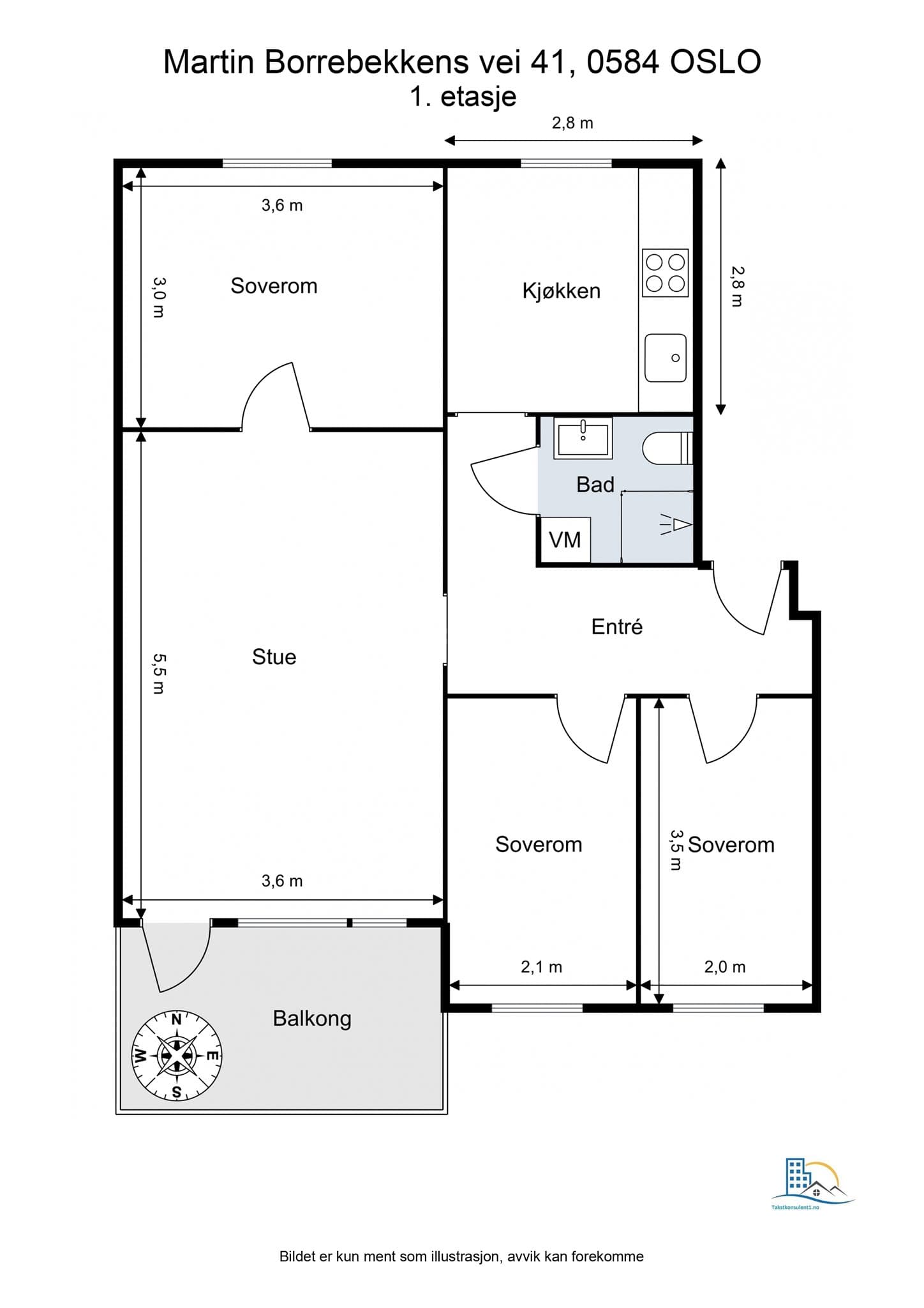 Planløsning. Videre disponerer boligen en kjellerbod på ca. 5 m² og en loftsbod med en gulvflate på ca. 37 m².