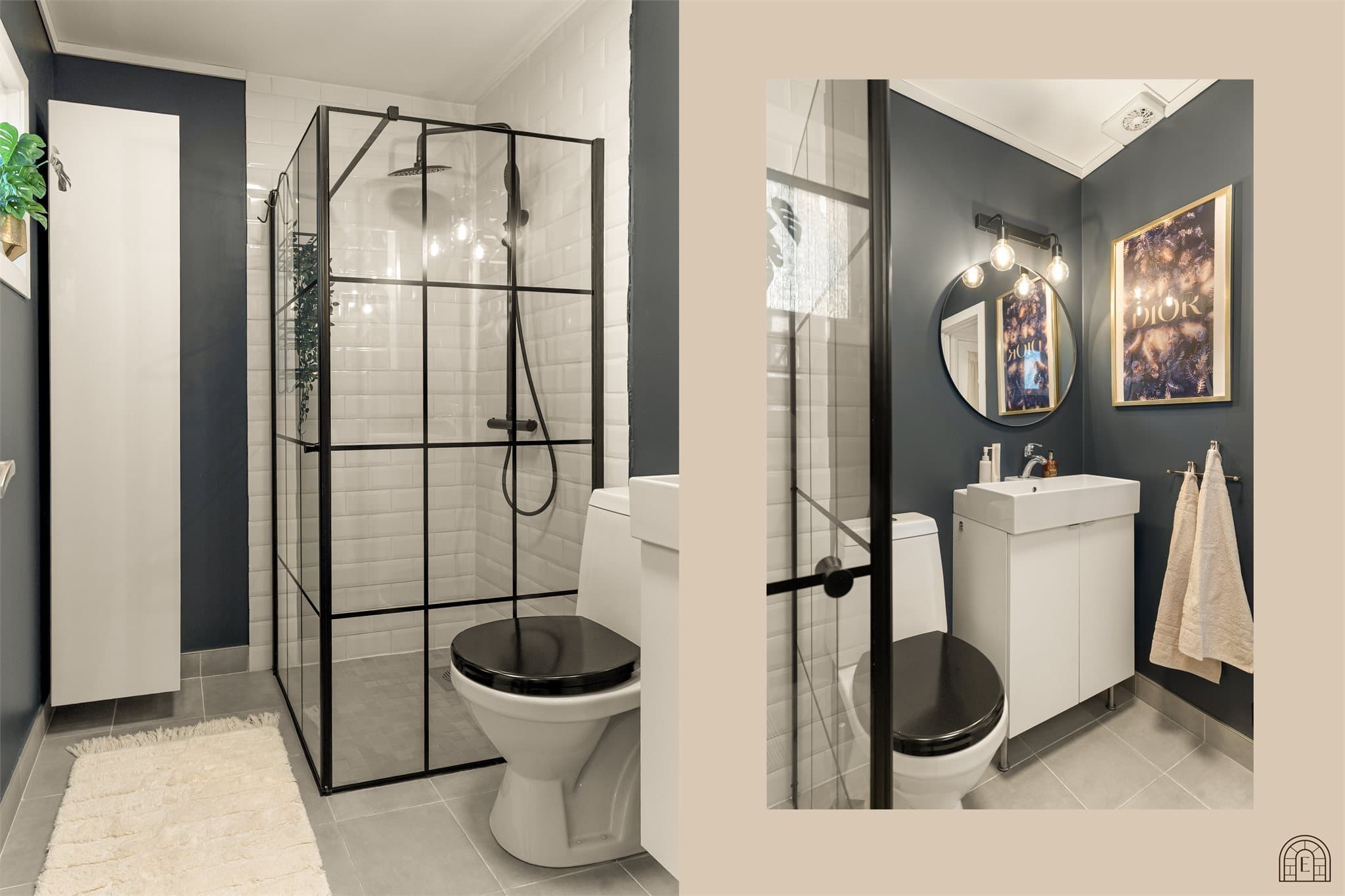 - Badet måler 2,2m² og er innredet med dusj m/ glassvegger, toalett, baderomsinnredning og gulvvarme -