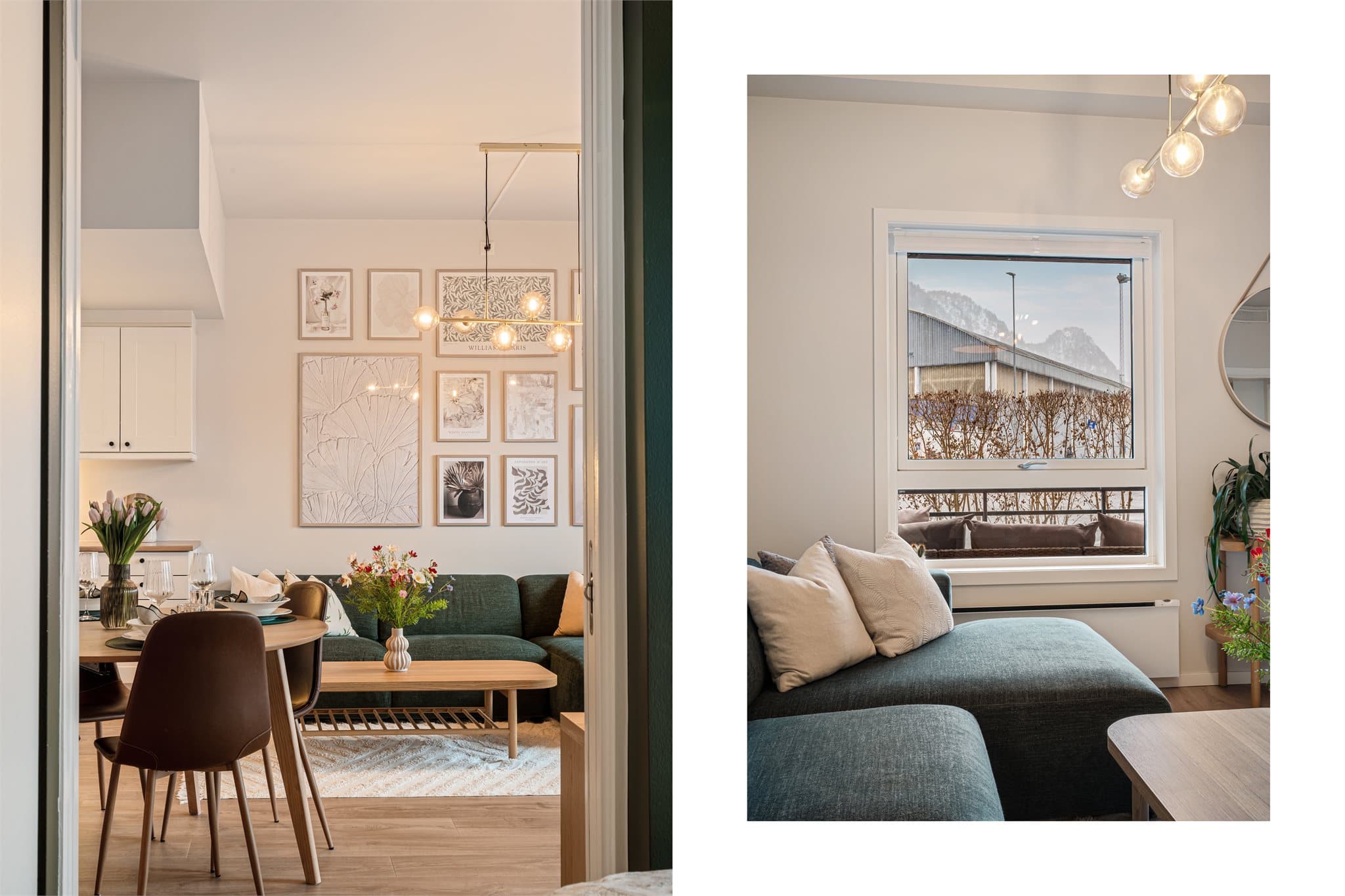 - Gjennomgående lik laminat på gulv fra 2025 skaper et nydelig helhetsinntrykk og en rød trå gjennom leiligheten -