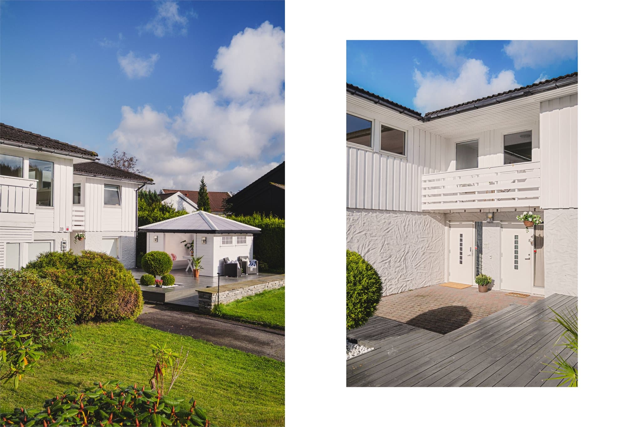 - Flott førsteinntrykk av boligen med et pent opparbeidet inngangsparti samt terrasseplatting -