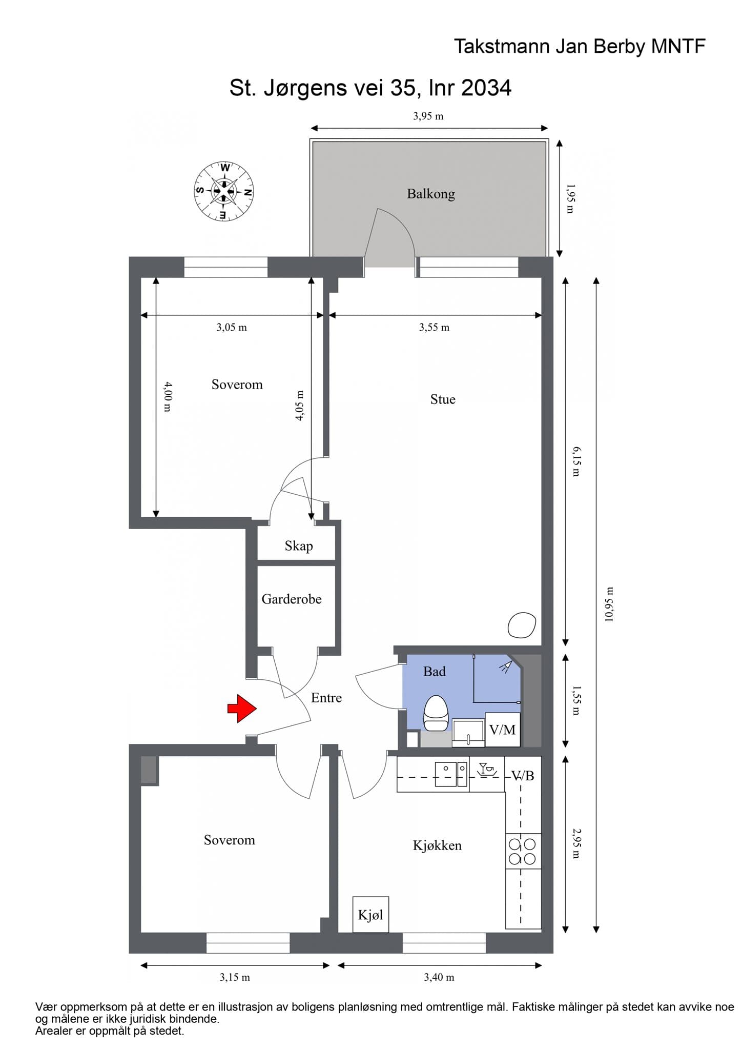 Plantegning - I tillegg disponerer leiligheten tre boder.