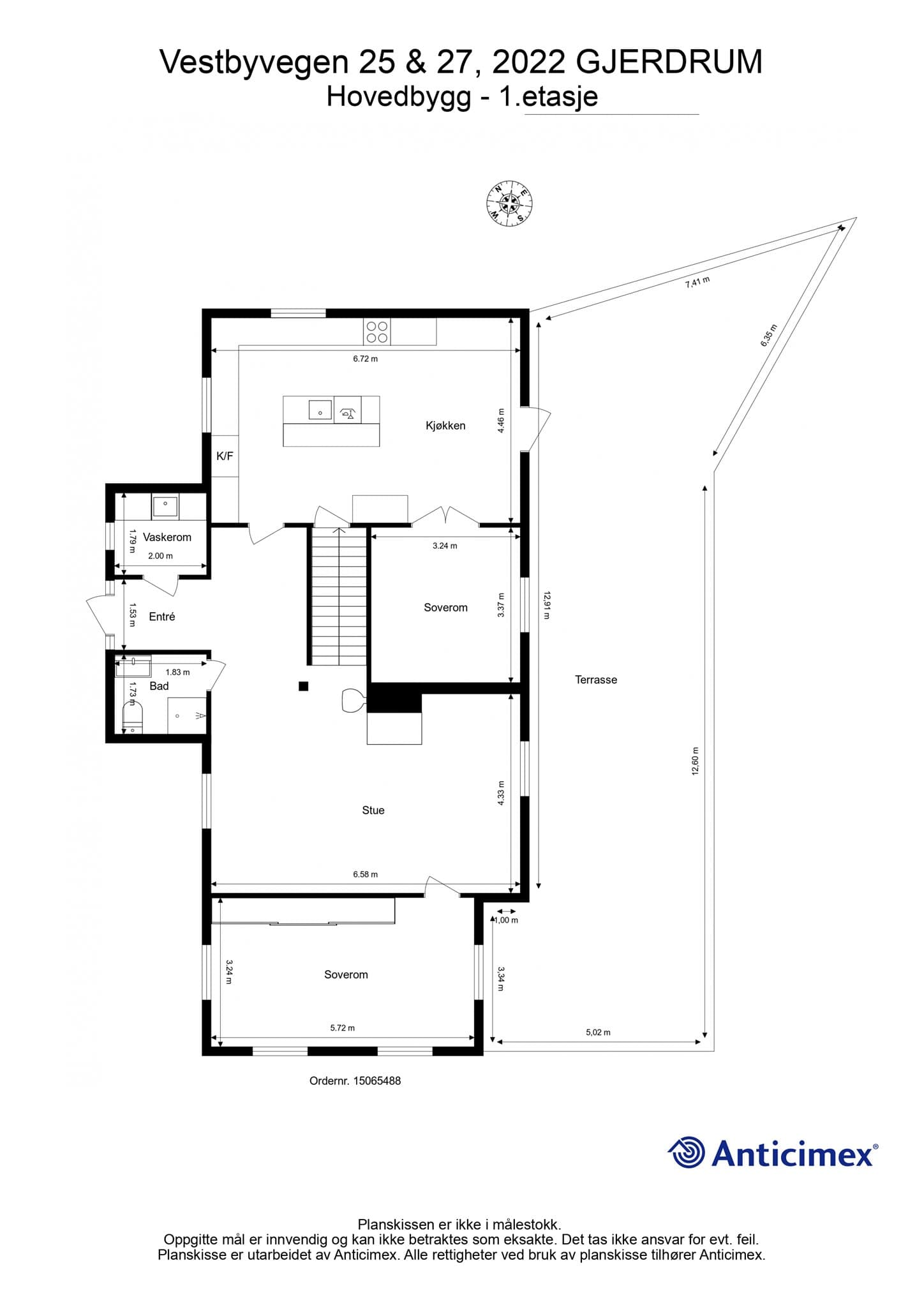 Plantegning hovedbygg 1. etasje.