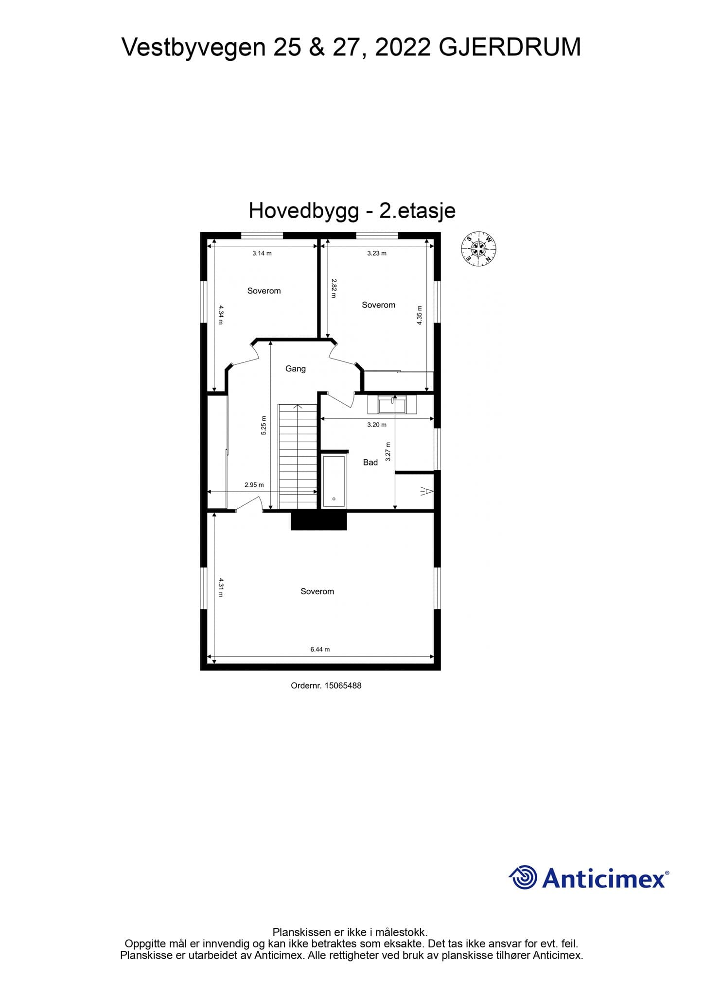 Plantegning hovedbygg 2. etasje.