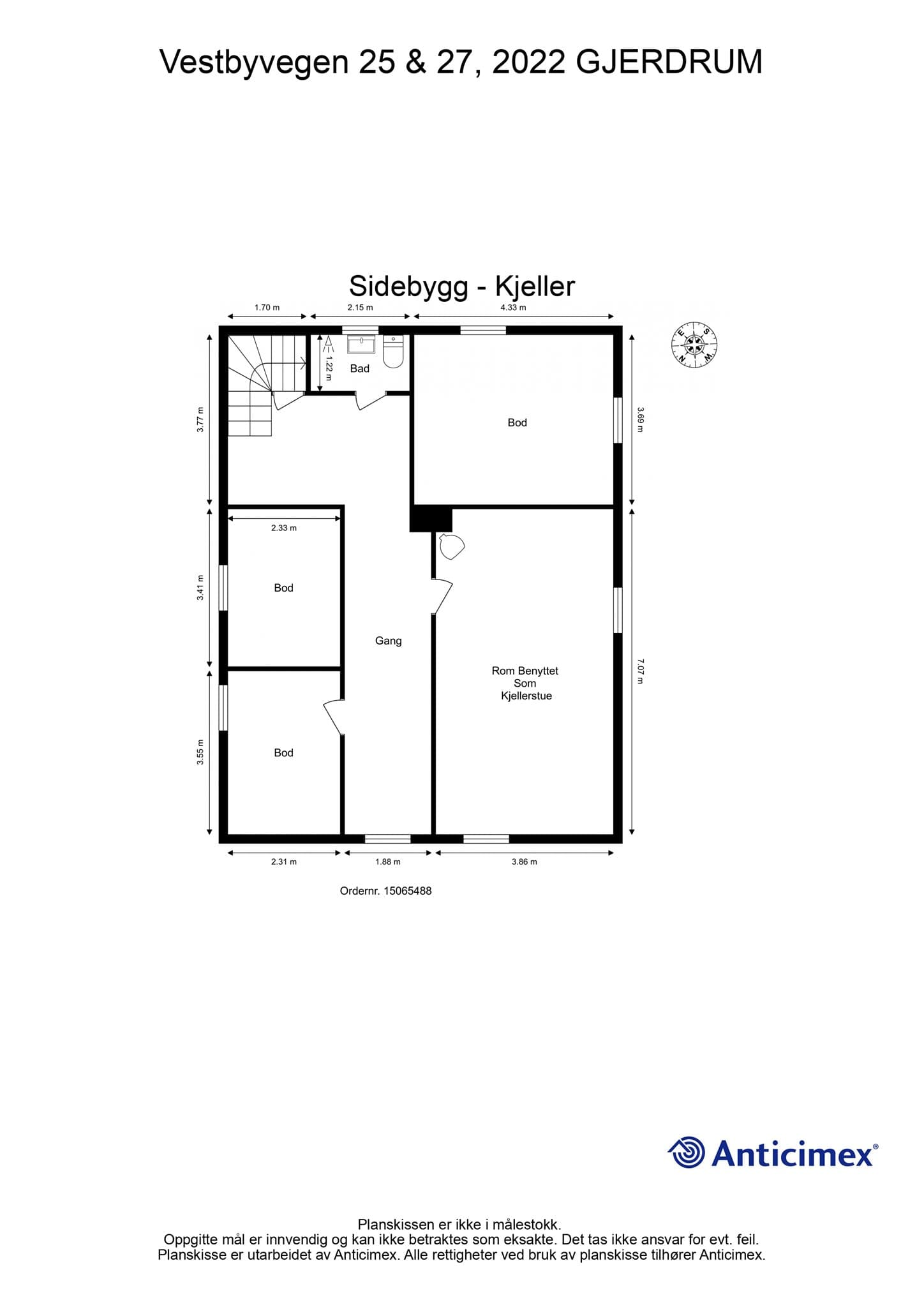 Plantegning kårbolig kjelleretasje.