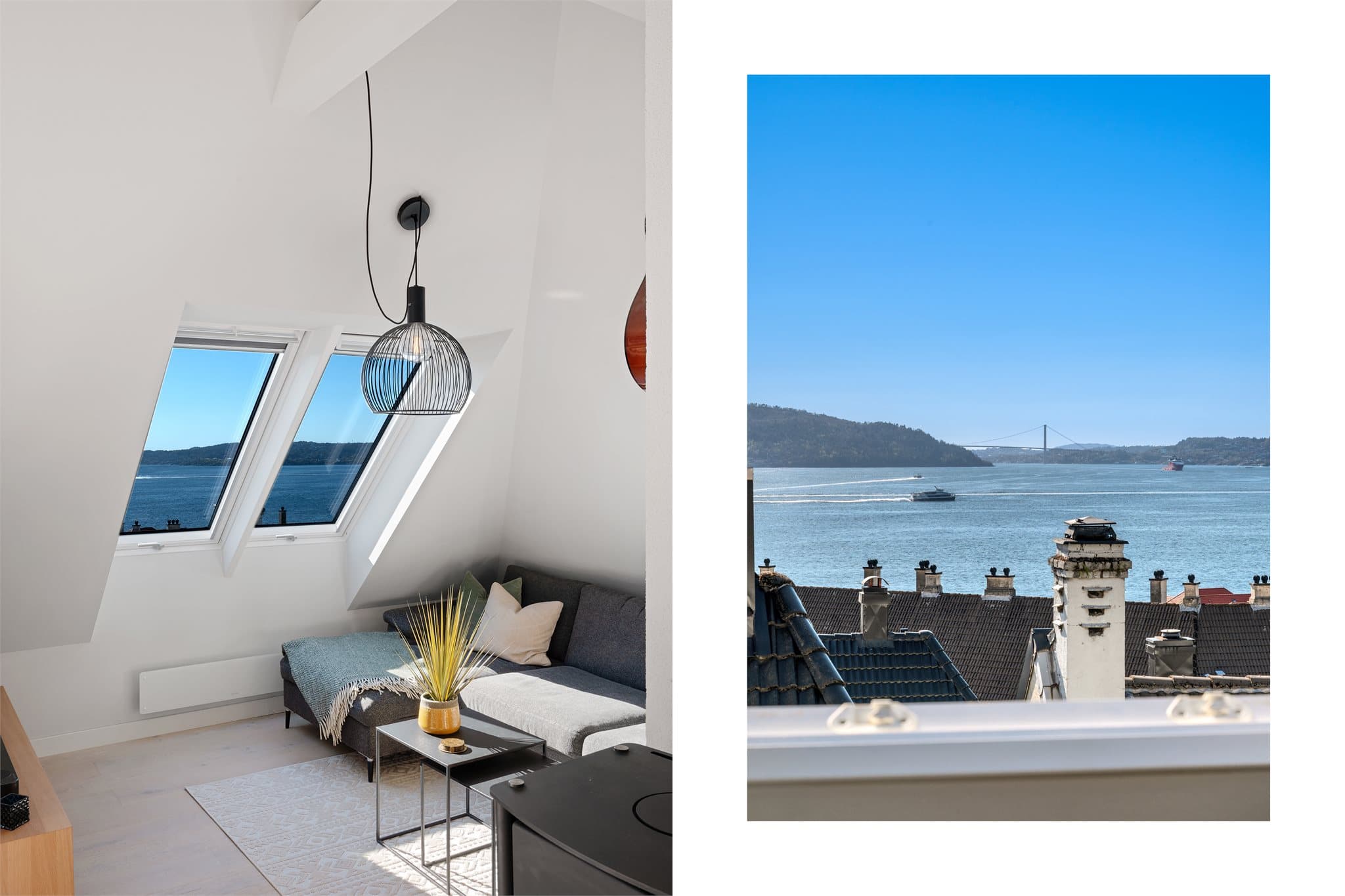 - Fra sofaen kan man både nyte underholdning fra TV-en og en nydelig utsikt -