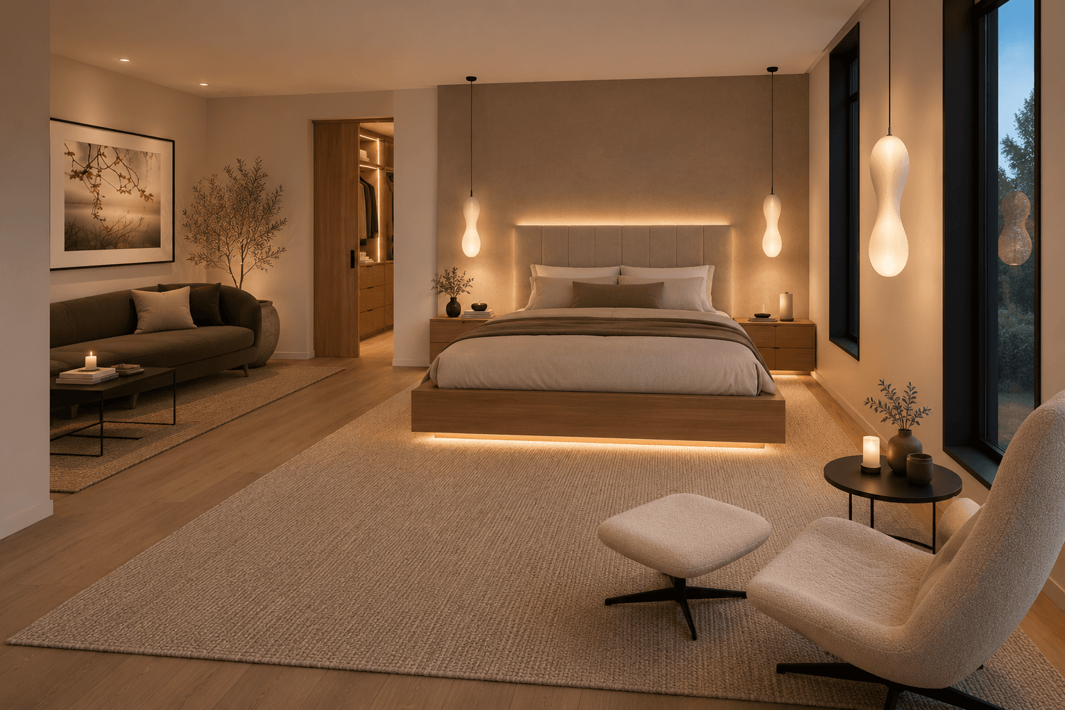 Illustrasjon master suite. Bildet er AI-illustrasjon, og samsvarer ikke med godkjent rammesøknad.