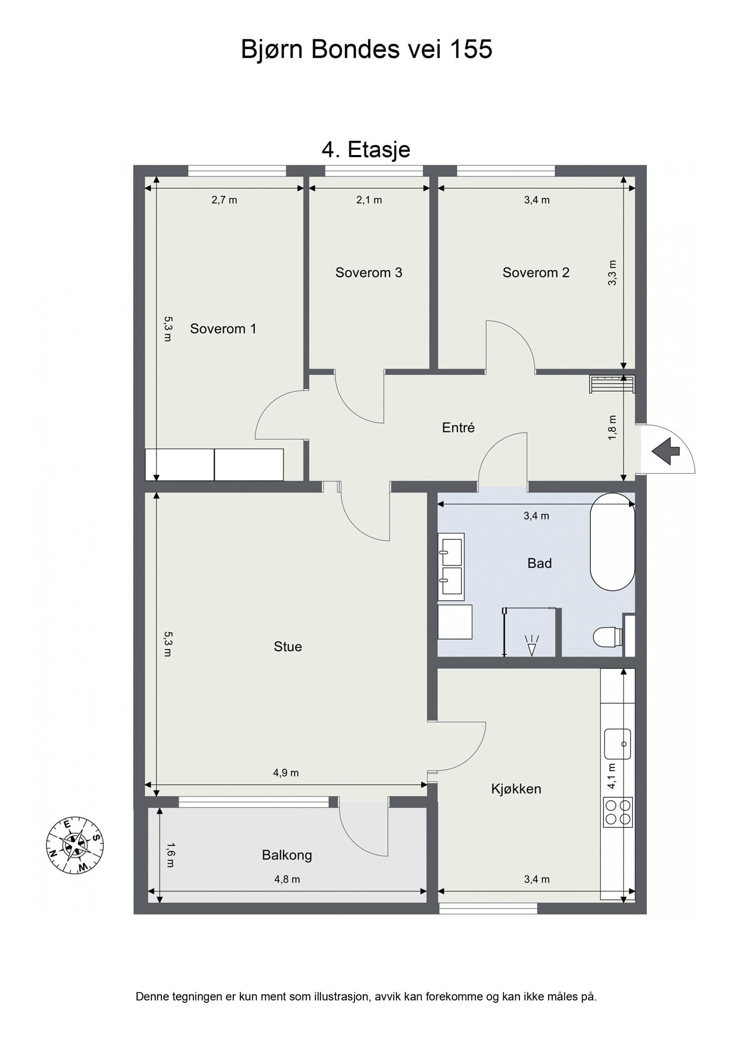 Plantegning. I tillegg medfølger en bod på loft og en bod i et uthus.