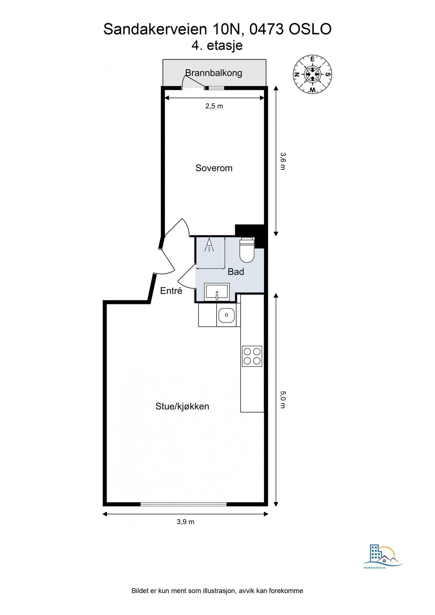 Arealeffektiv planløsning med entré, bad, et soverom og en åpen sone for stue og kjøkken. Leiligheten disponerer også en loftsbod og en kjellerbod.