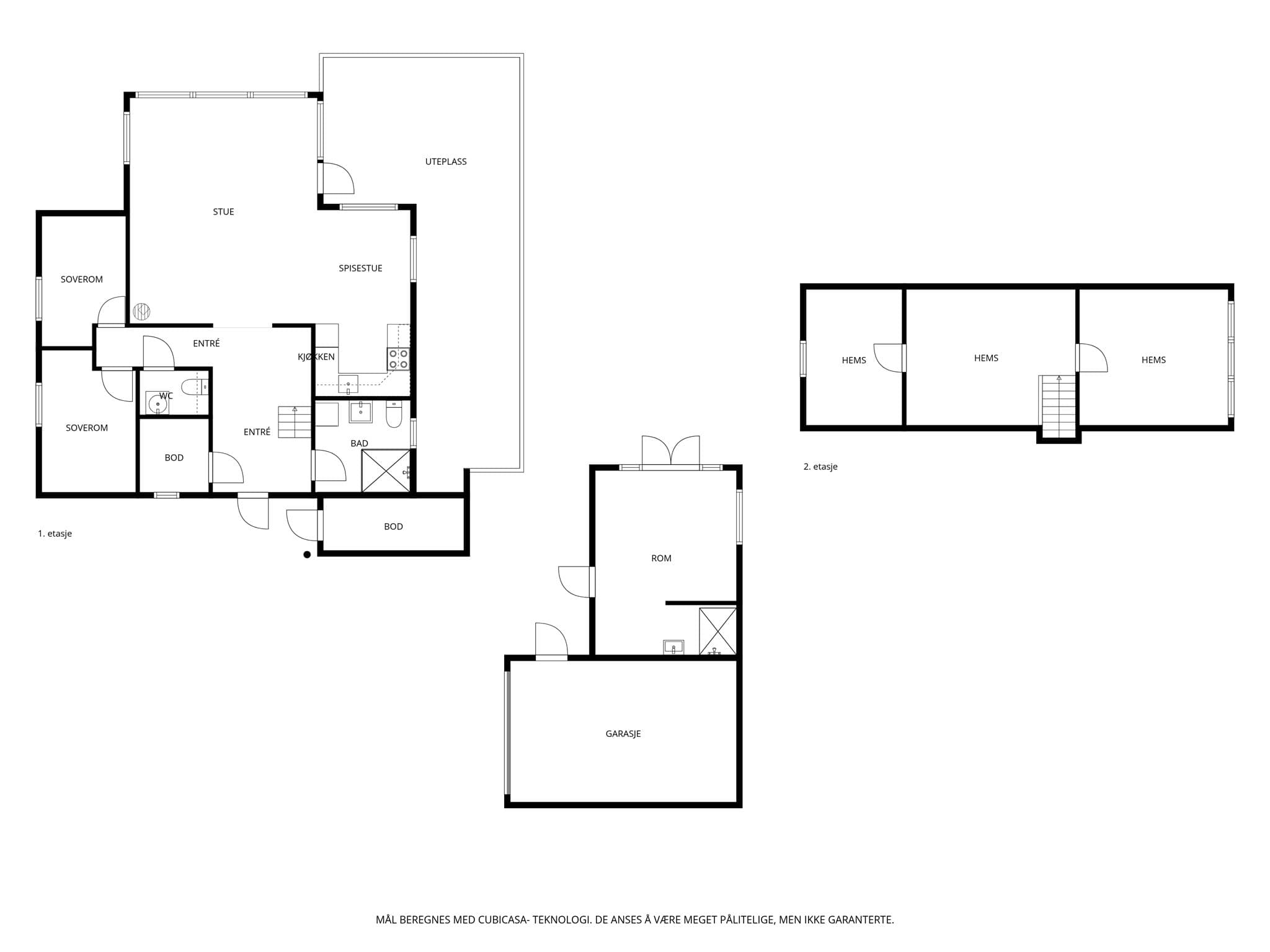 Plantegning hytte og garasje.