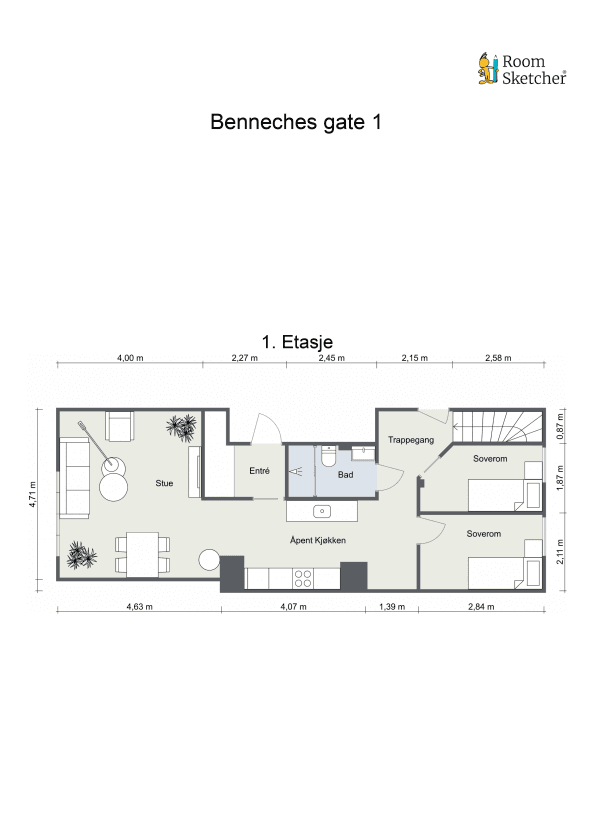 Plantegning for 1. etasje.