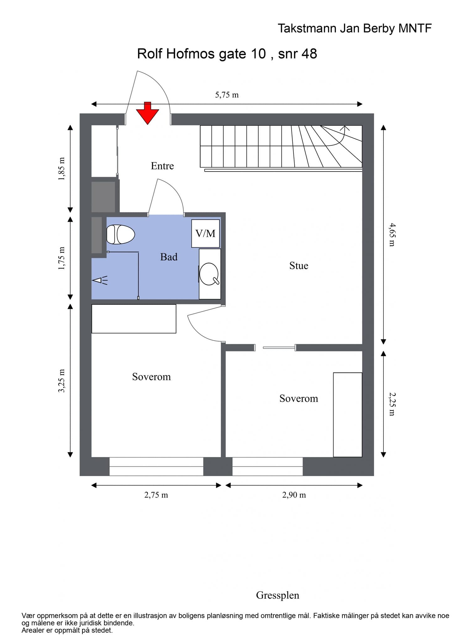 Plantegning 2. etasje (boligens 1. etasje).