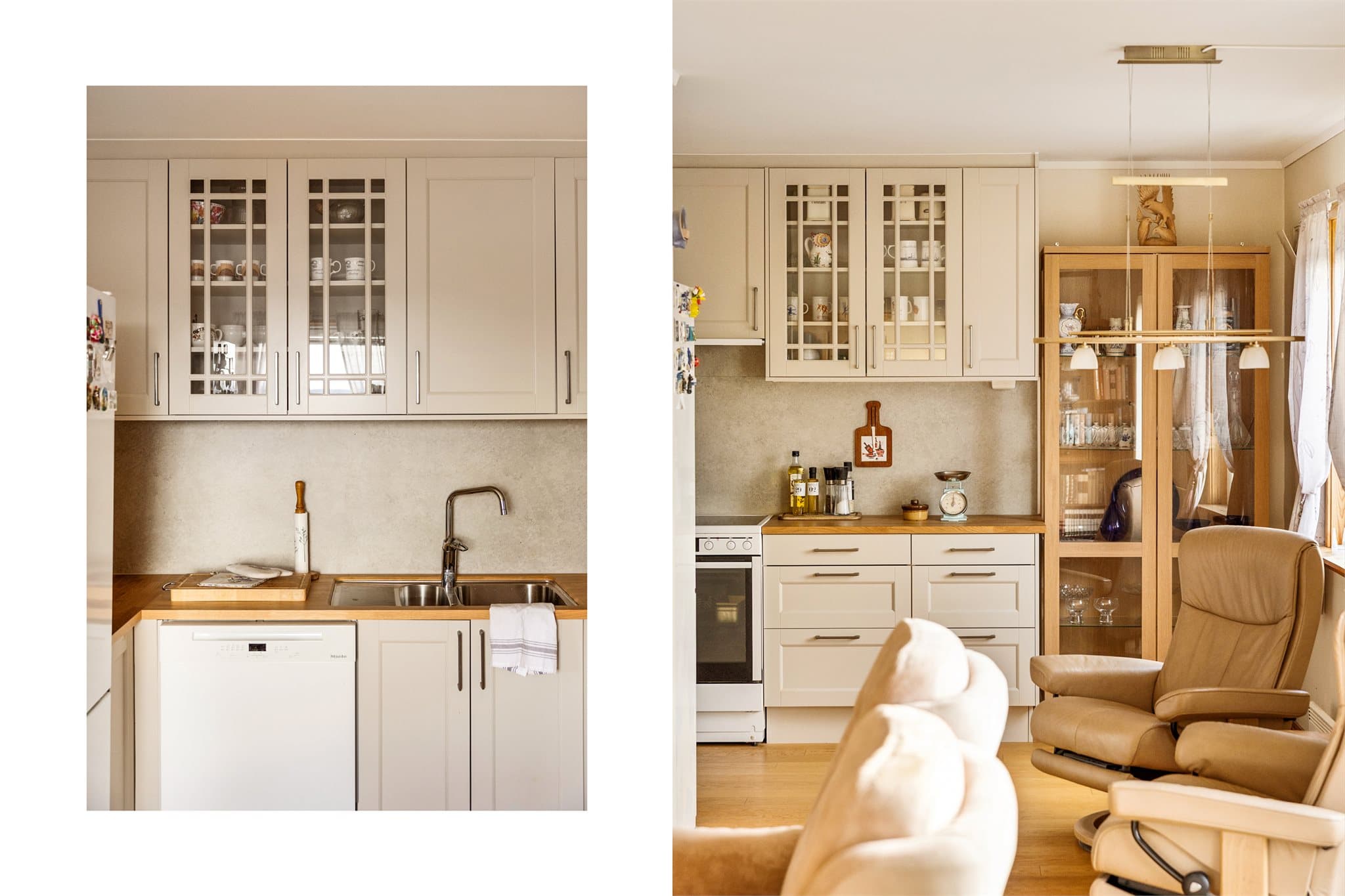 - Kjøkkenets utforming gir godt med lagringsplass i skuffer og skap, samt godt med benkeplass for matlaging -