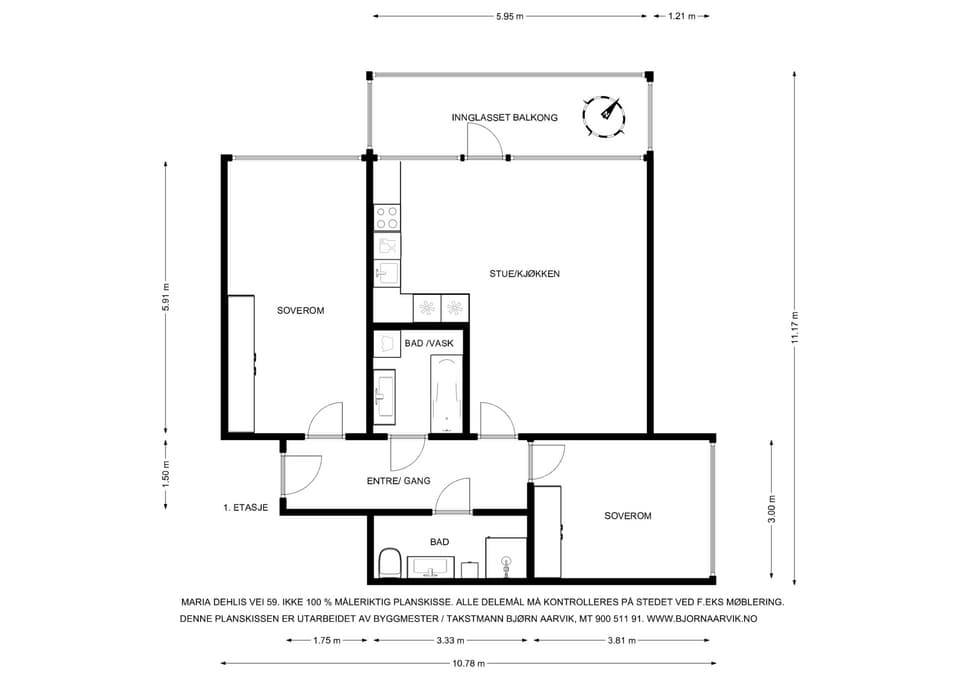 Plantegning. Leiligheten disponerer en kjellerbod på 5 m², samt en garasjeplass med ladeboks i felles garasjeanlegg.