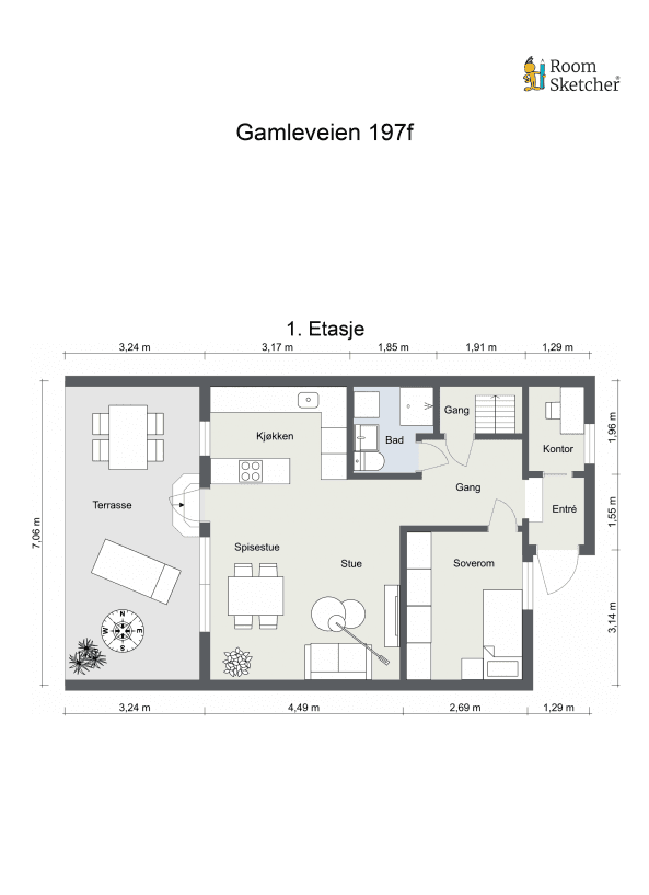 Planskisse - I tillegg har leiligheten en kjeller.