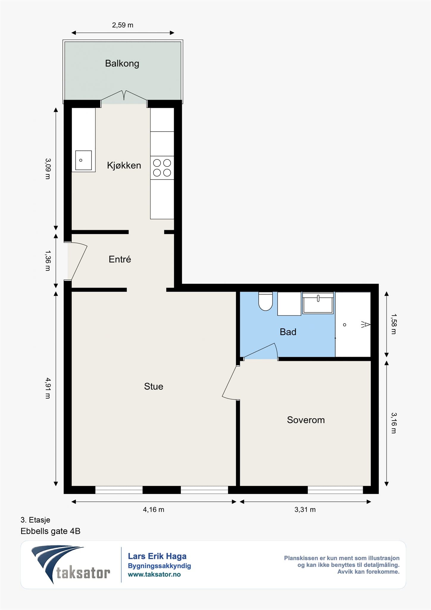 Leiligheten har en god planløsning og disponerer kjellerbod på 7m²