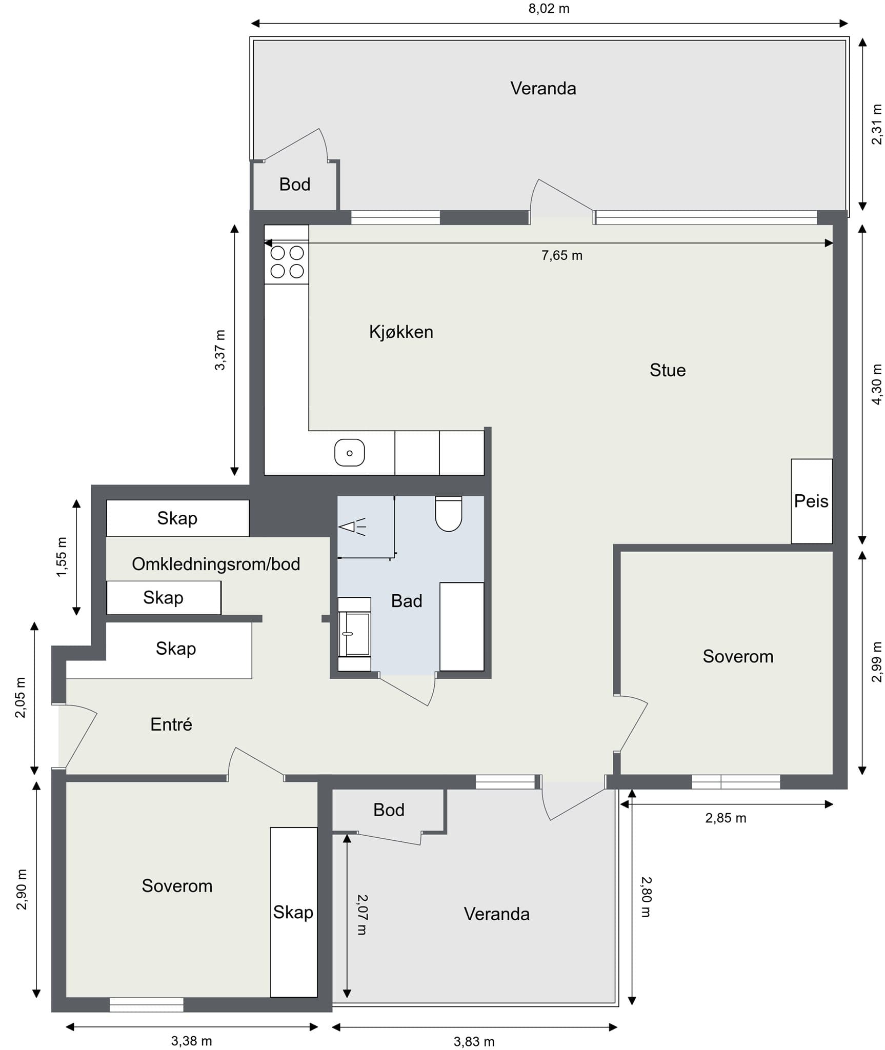 Planløsning. Det medfølger én garasjeplass til boligen med elbil-lader.