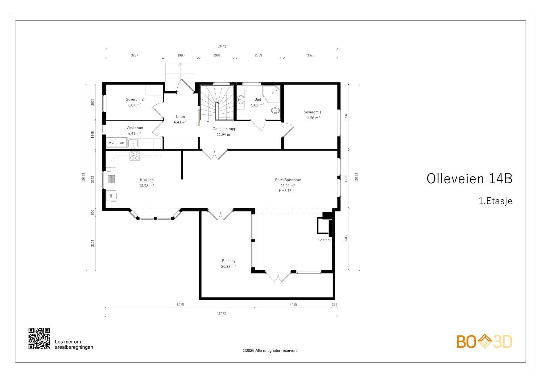 Plantegning hovedetasjen.