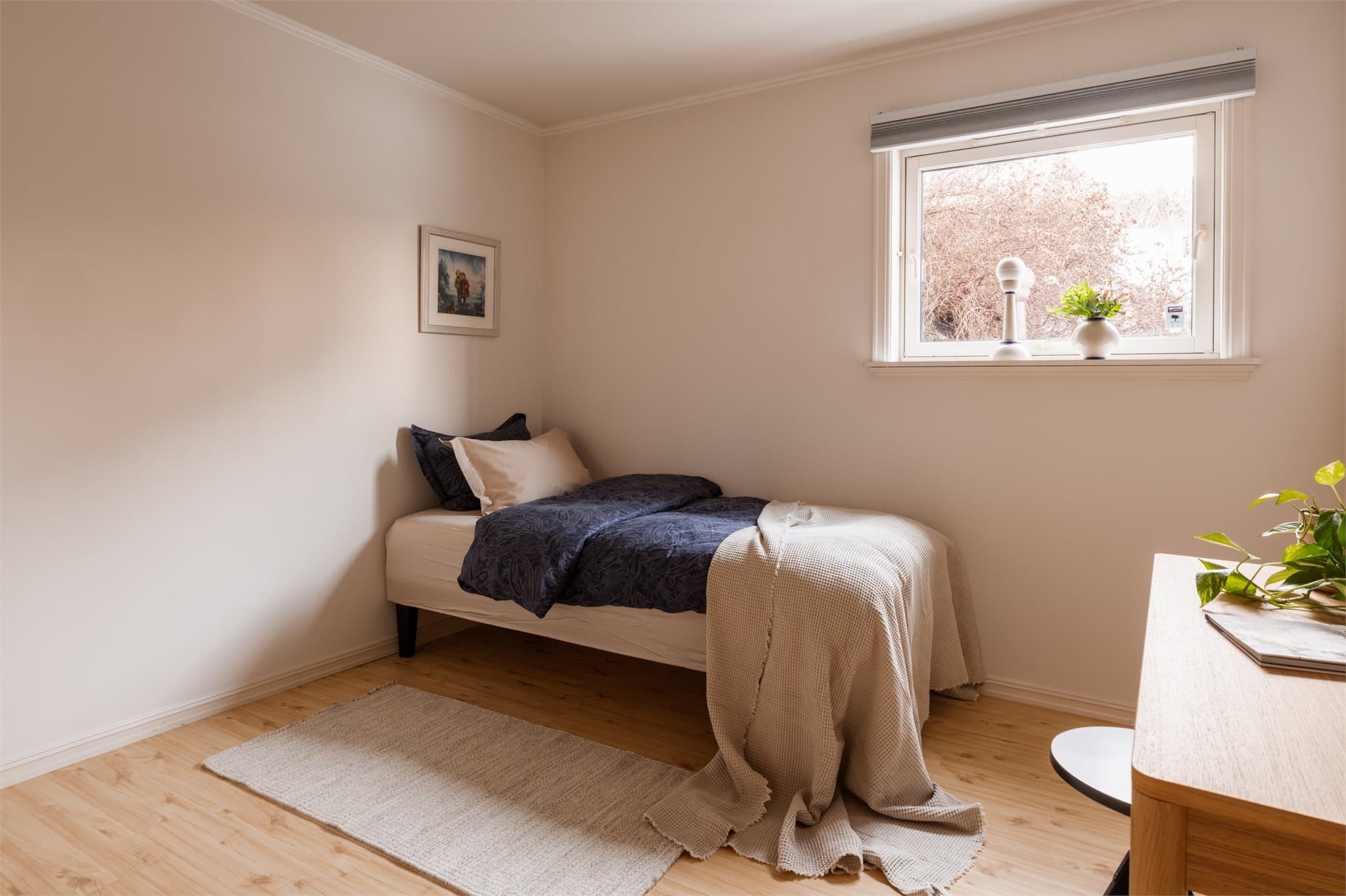 Disponibelt rom i underetasjen som benyttes som soverom. Rommet er opprinnelig en bod og ikke godkjent rom for varig opphold.