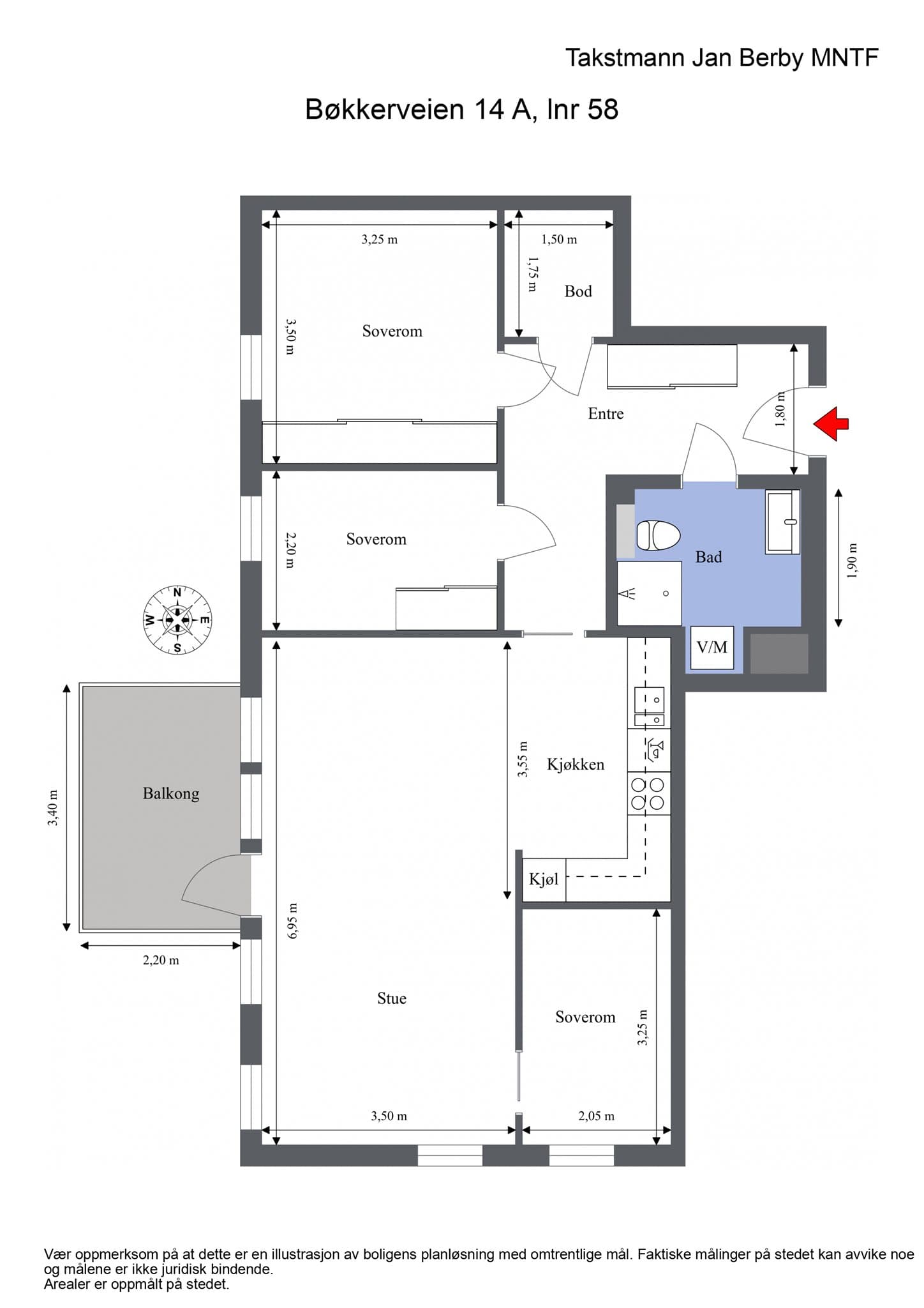Plantegning. I tillegg medfølger en kjellerbod og parkeringsplass.