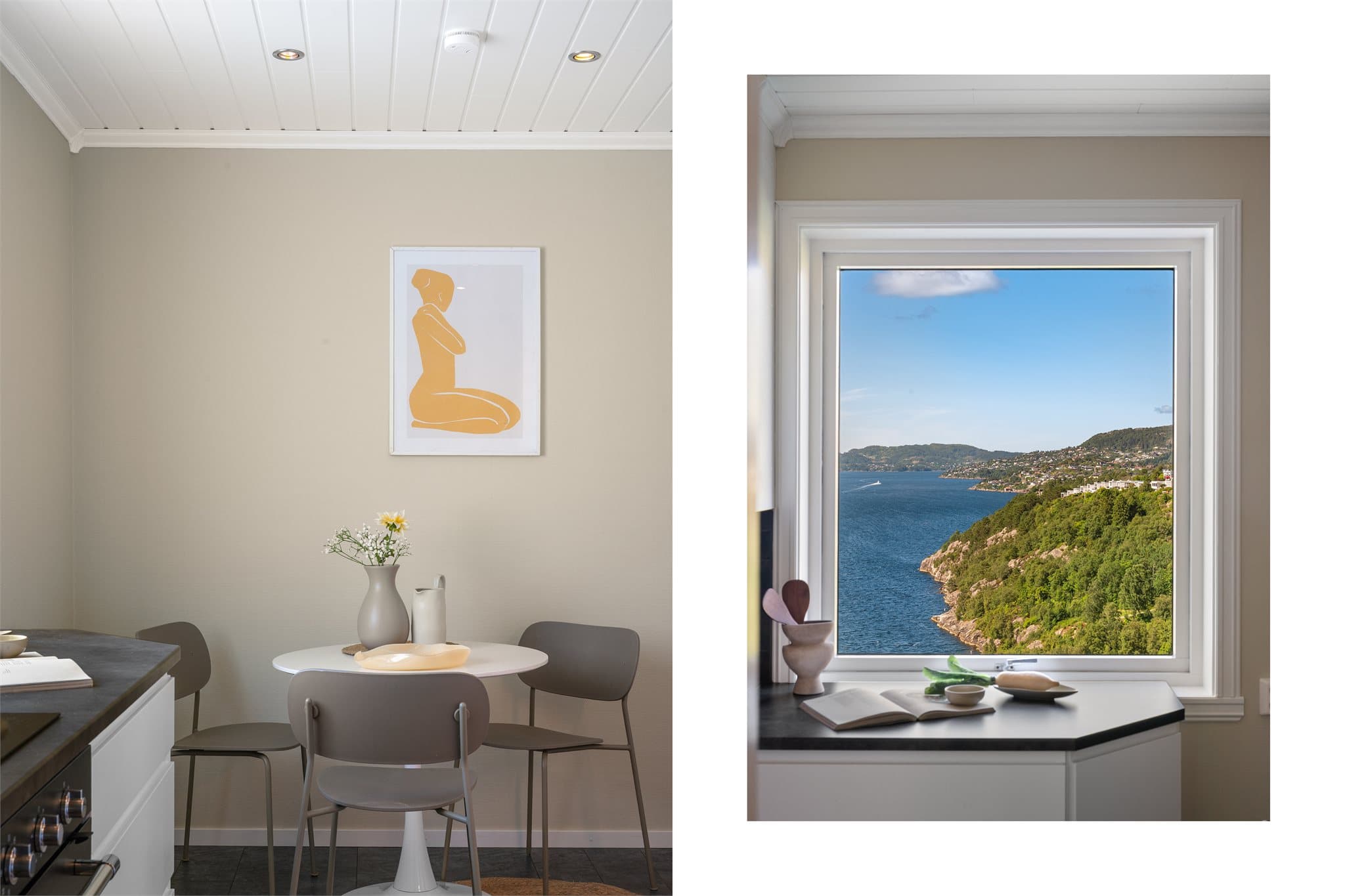 - Hyggelig med plass til et frokostbord hvor man kan nyte den flotte sjøutsikten -