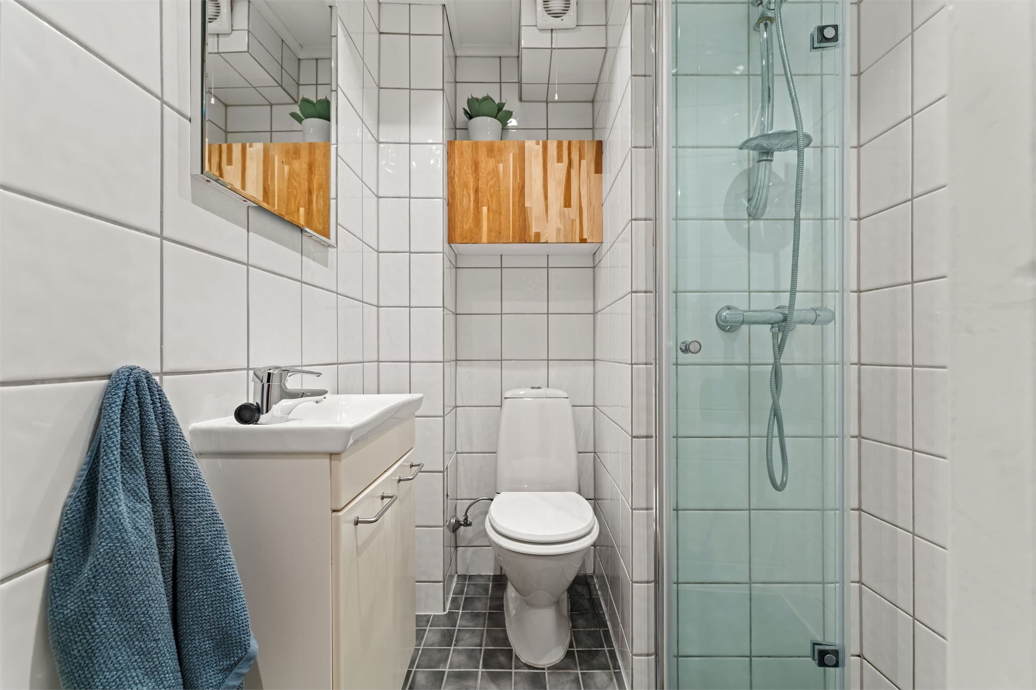 Badet ligger i praktisk tilknytning til entreen.