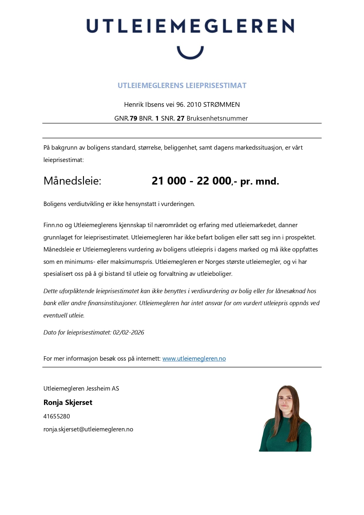 Leieprisvurdering fra Utleiemegleren.