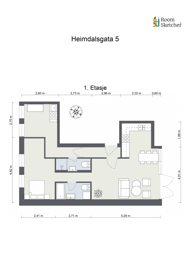 Leiligheten på 66 m² har en smart planløsning med en hoveddel og en hybel.