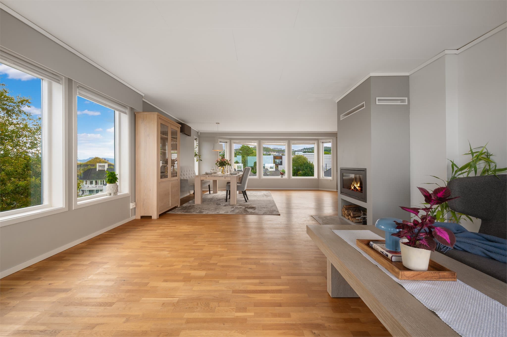 - Her har man godt med plass til både sofa- og spisegruppe i sine naturlige soner -