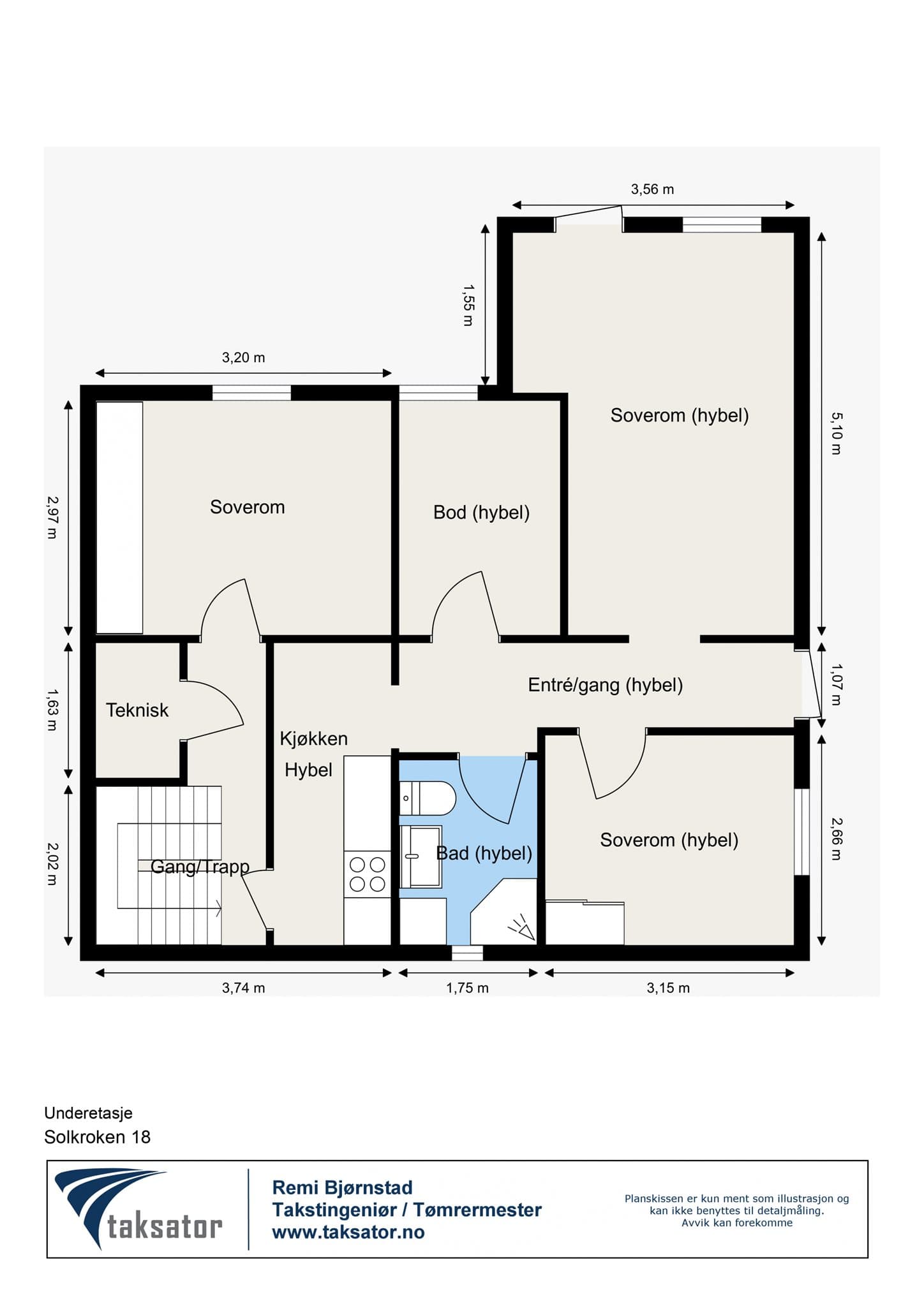 Alternativ plantegning underetasje med hybel. Se punkt om ferdigattest og utleie i salgsoppgaven.