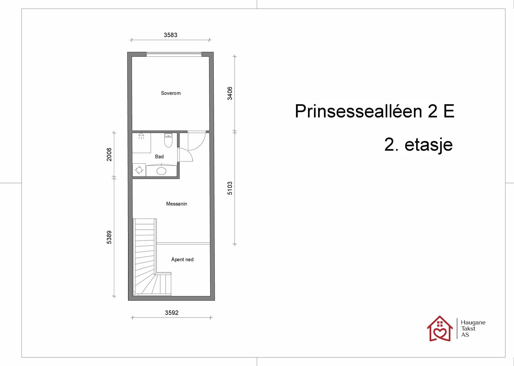 Andre etasje består av messanin, bad og et romslig soverom.