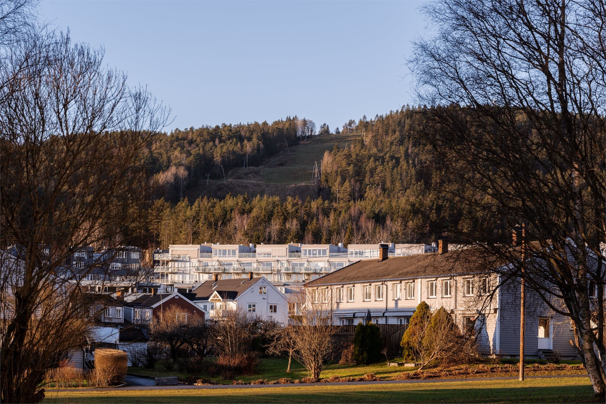 Utsikt fra parken mot Grefsenkollen. Fra boligen er det få meter til marka og et bredt utvalg av turløyper.