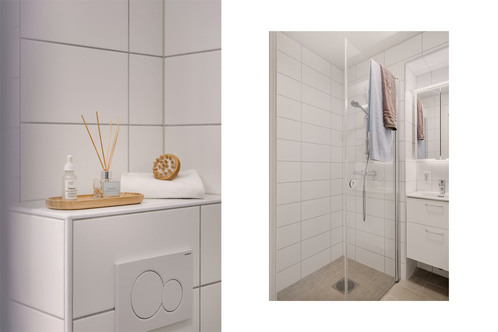 - Badet ble renovert i 2024 og er innredet med heldekkende servant, speilskap, vegghengt toalett og innfellbar dusjvegg i glass -