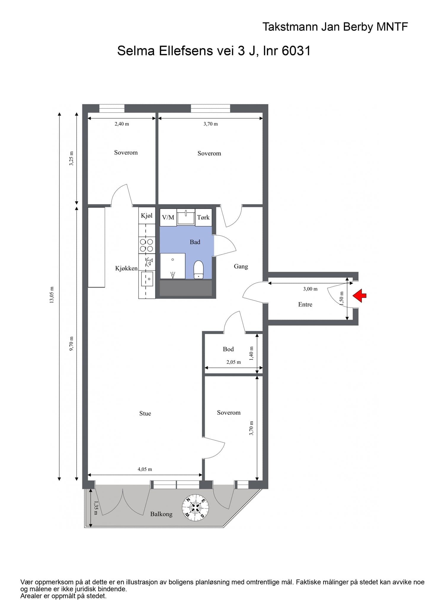 Plantegning. I tillegg disponeres en bod i kjelleren.