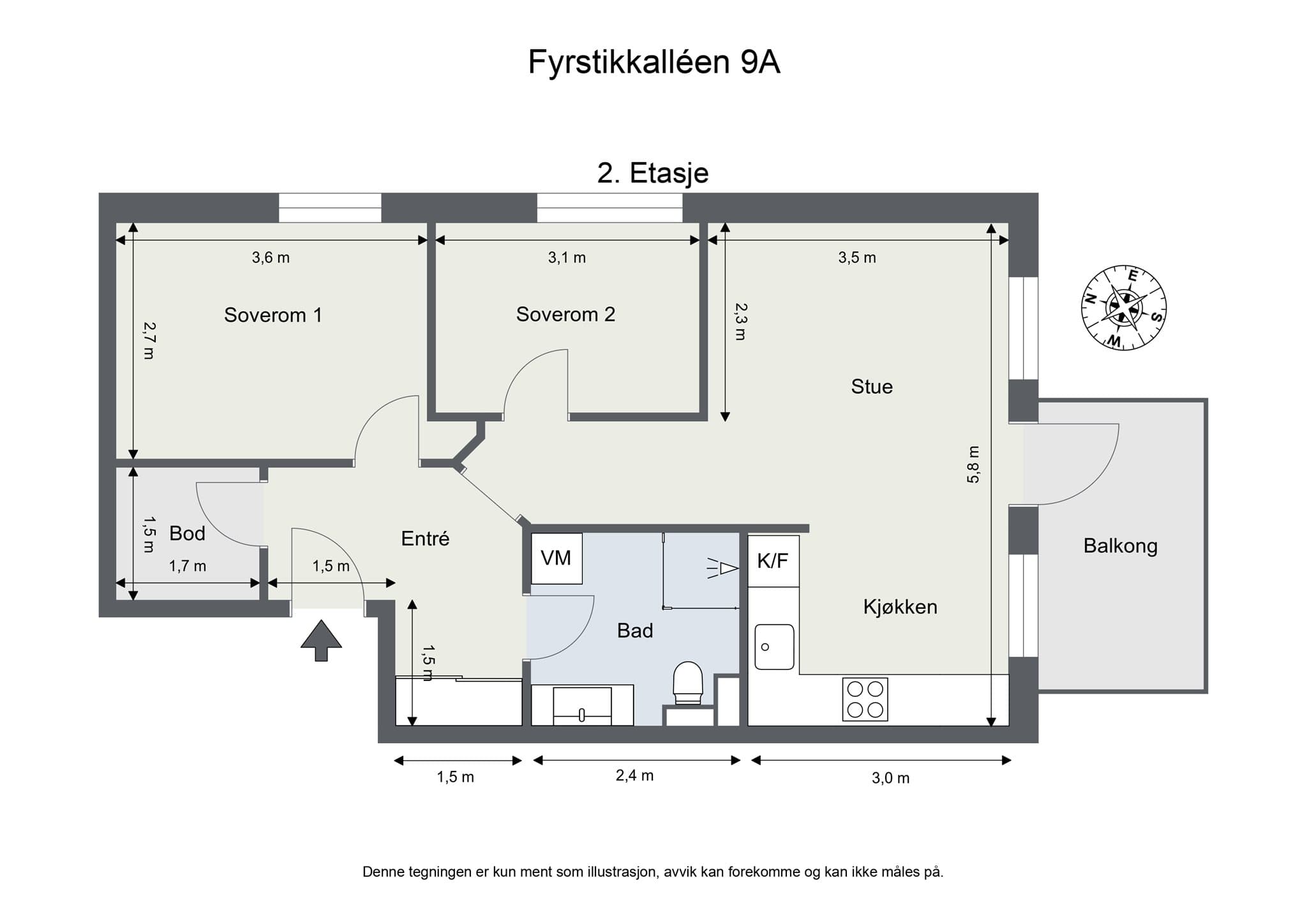 Plantegning. I tillegg medfølger en bod i kjelleren.
