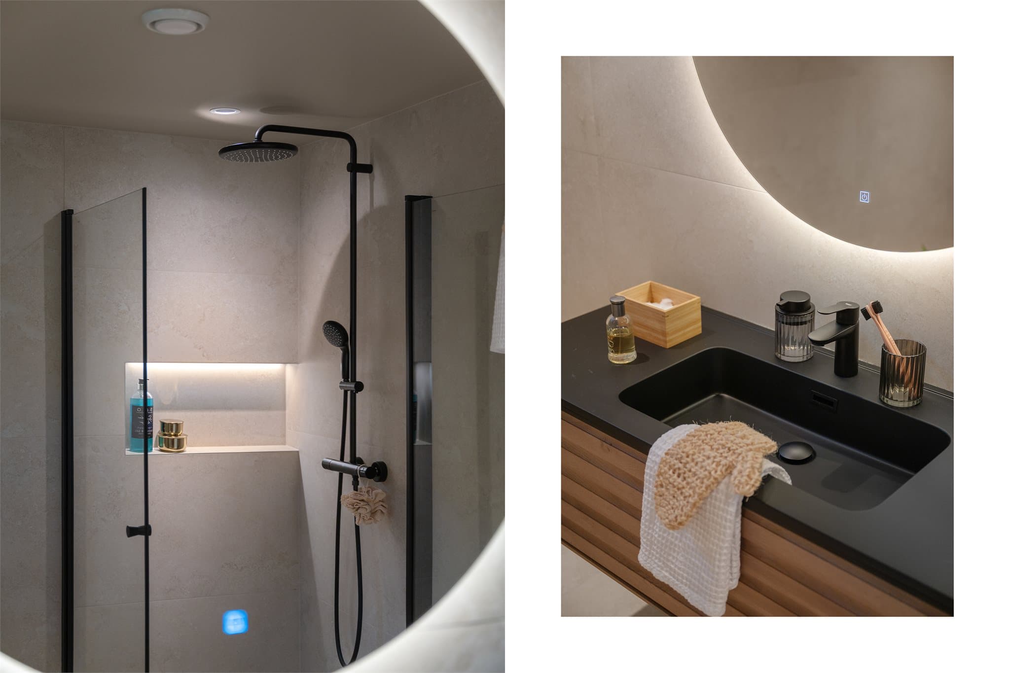 - Merk hylle med lys i dusj -