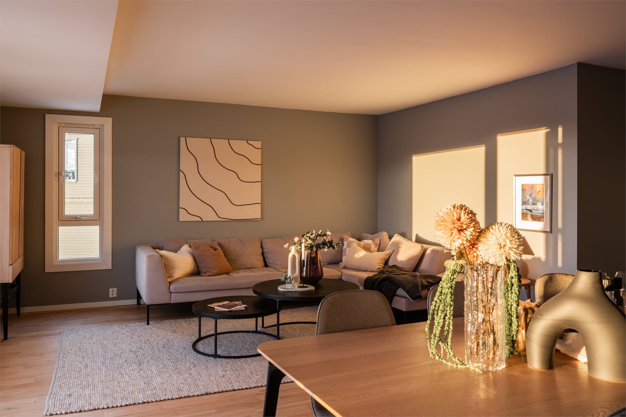 Her er det god plass til en stor sofagruppe for sosiale sammenkomster eller avslapning.