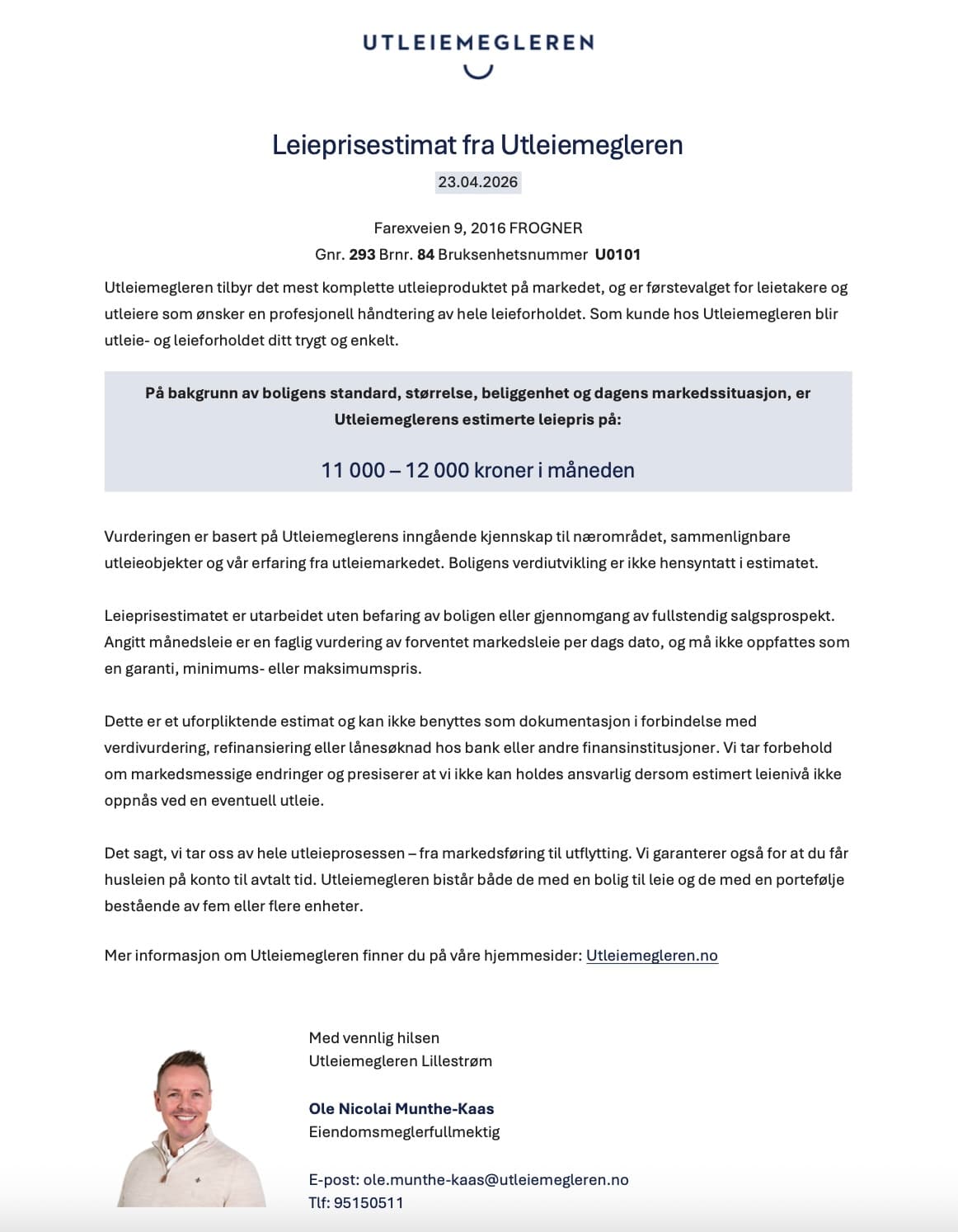 Leieprisestimat hybel.