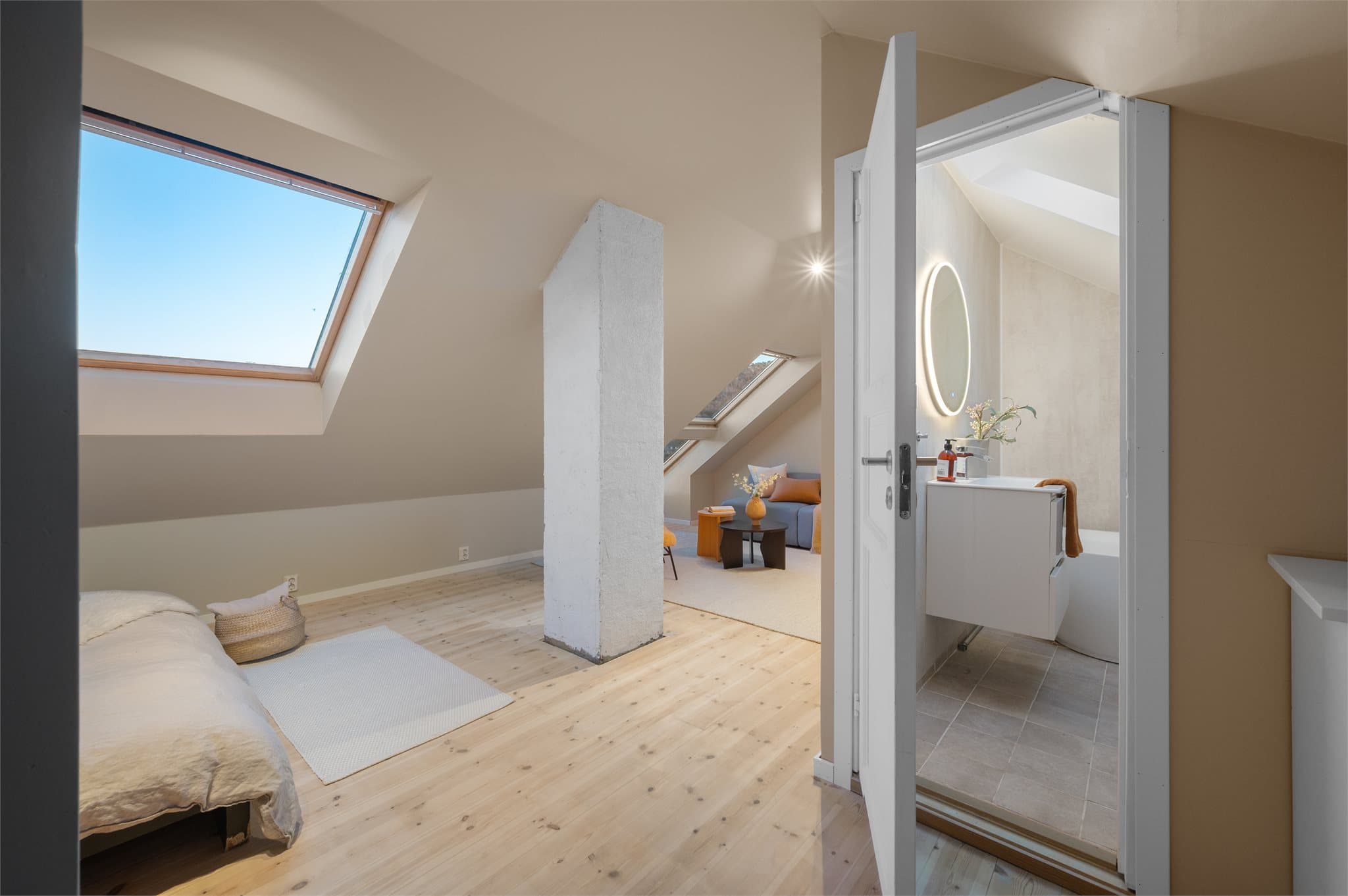 - Loftsetasjen har et totalt gulvareal på 40m² og inneholder loftsstue og bad -