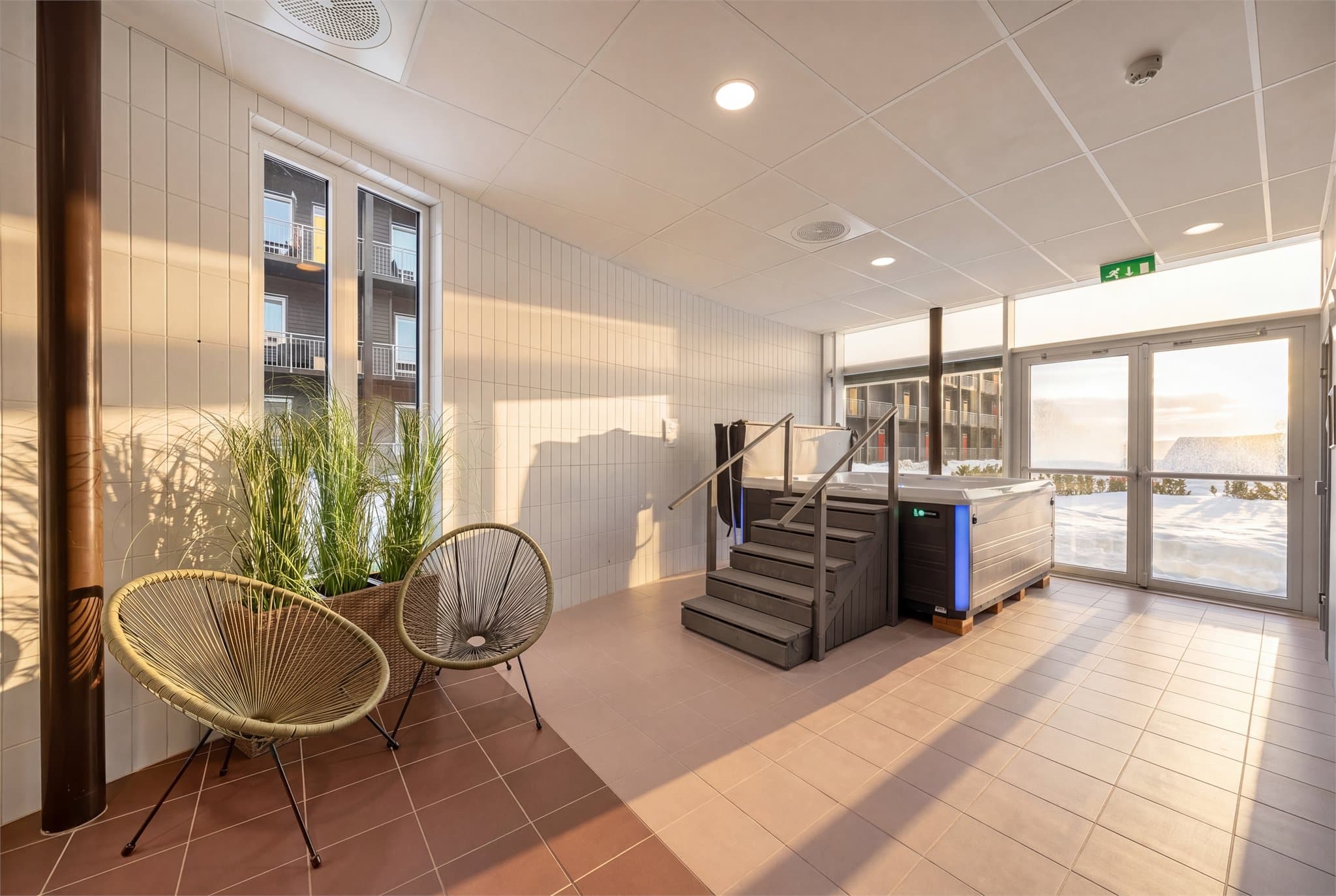Spa med badstue og jacuzzi som kan benyttes av beboerne.