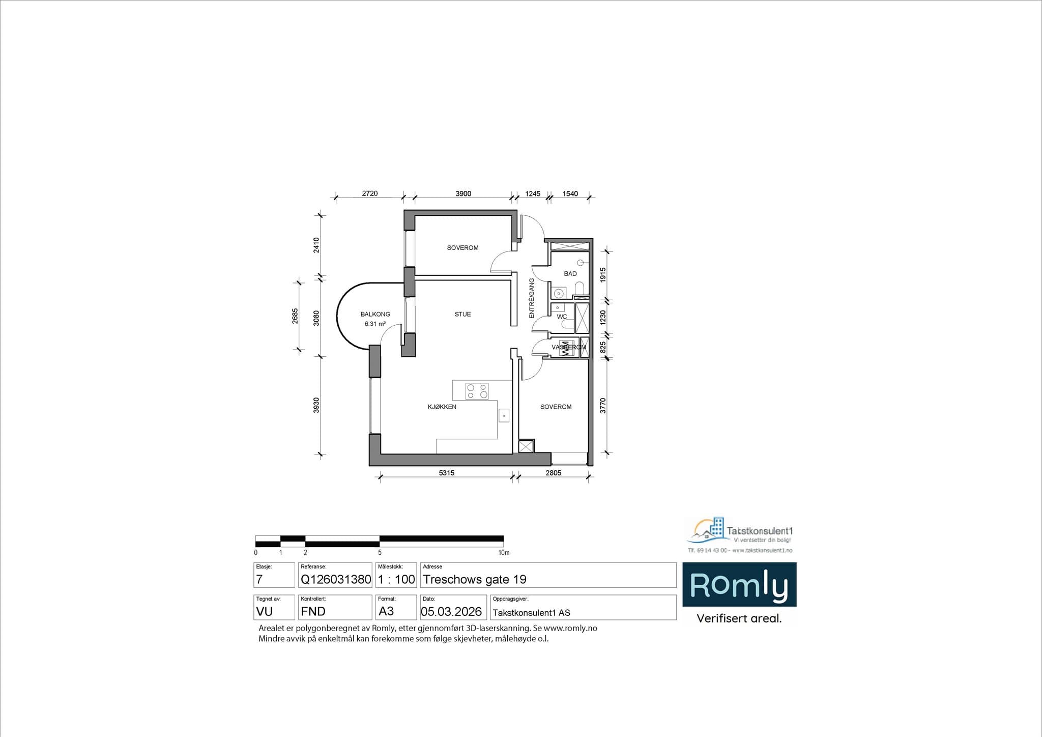 Plantegningen. I tillegg disponerer leiligheten fire boder.