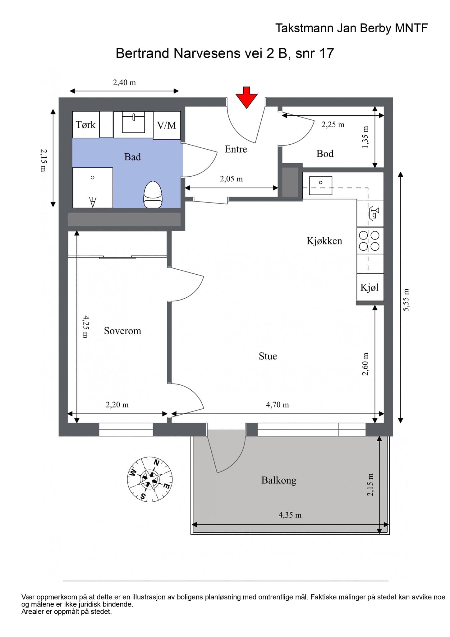 Plantegning. I tillegg medfølger en kjellerbod på 5 m².