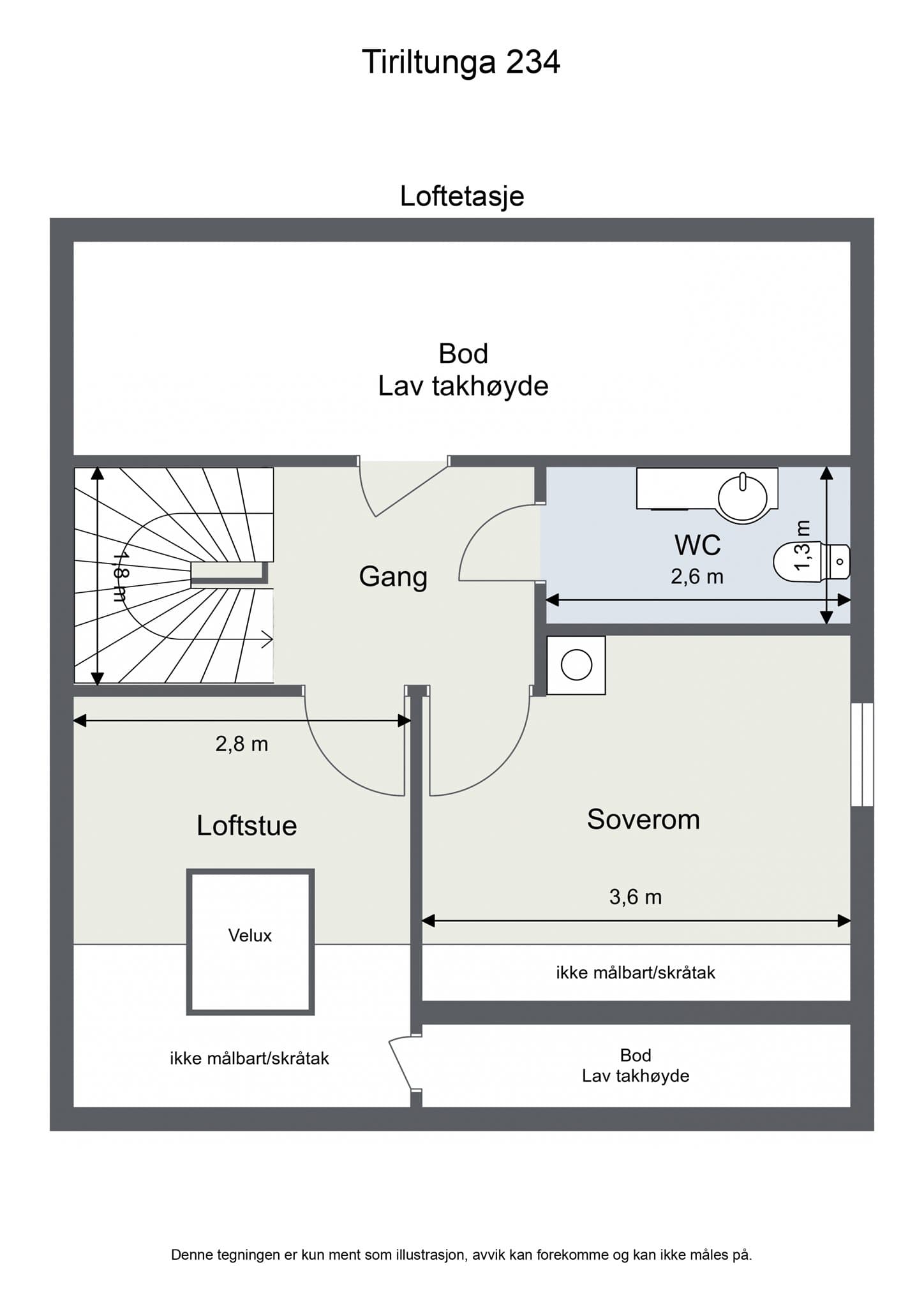 Loftsetasjen er innredet med soverom, loftstue og et nytt toalettrom.