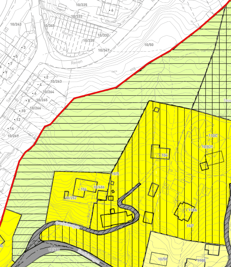 - Utsnitt av plankart. Merk at noen bygninger er revet siden dette ble oppdatert -
