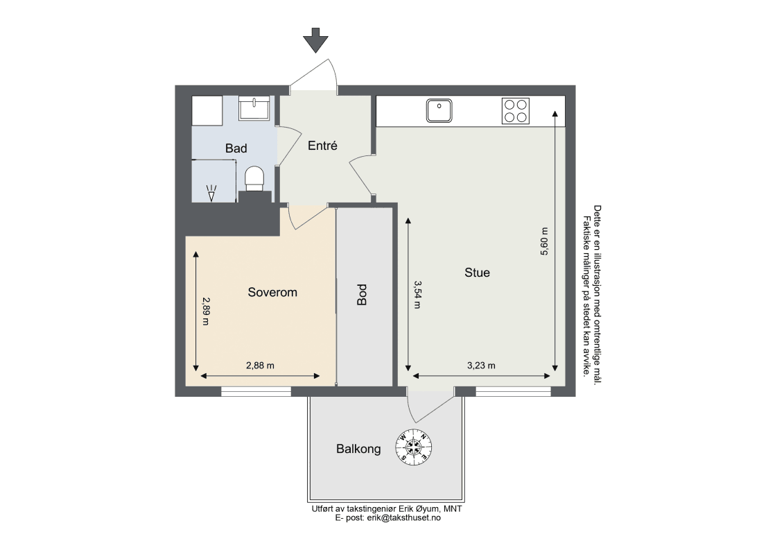Plantegning - Leiligheten disponerer en bod i kjelleren.