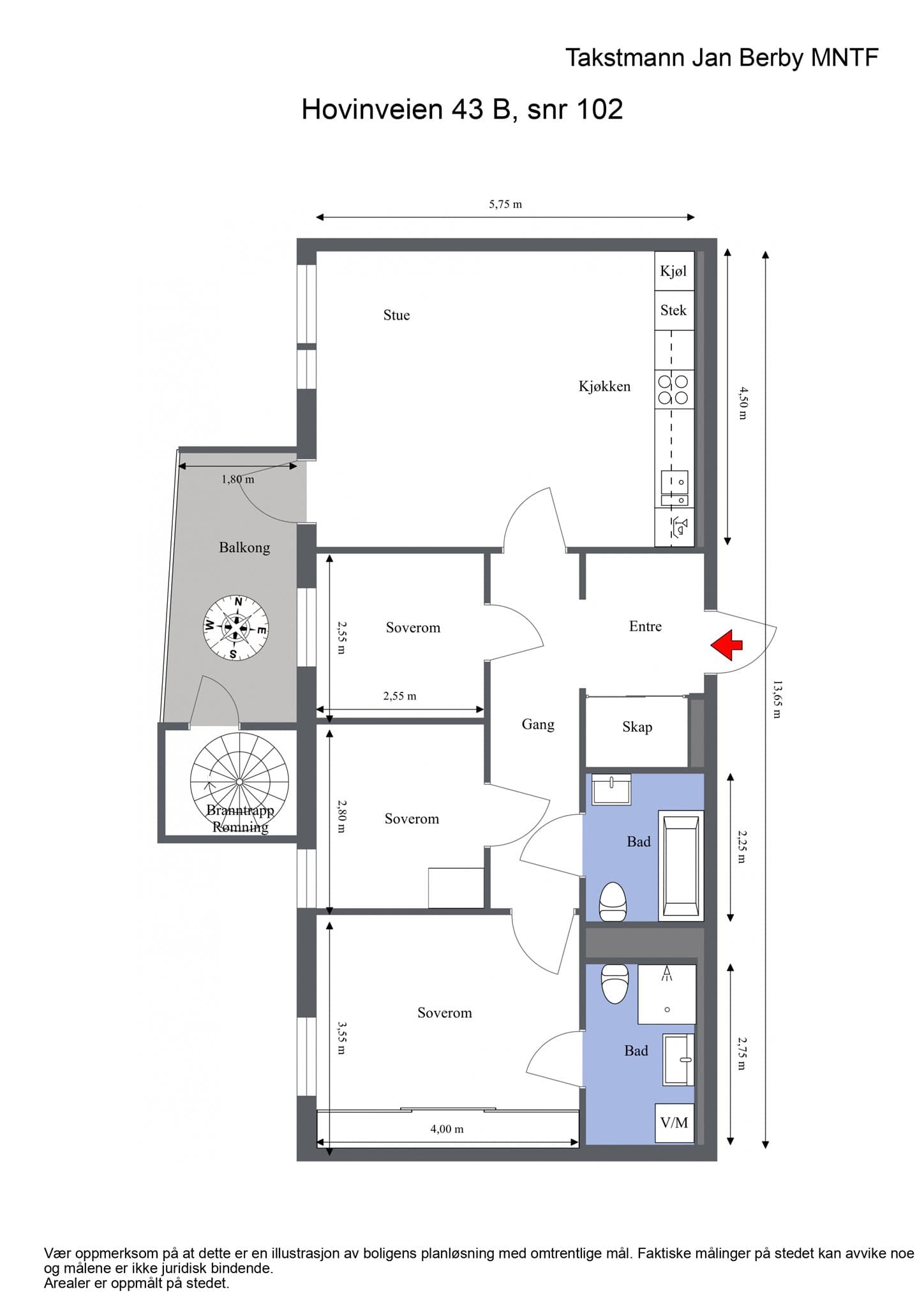 Plantegning. Leiligheten har egen p-plass i garasjeanlegg.